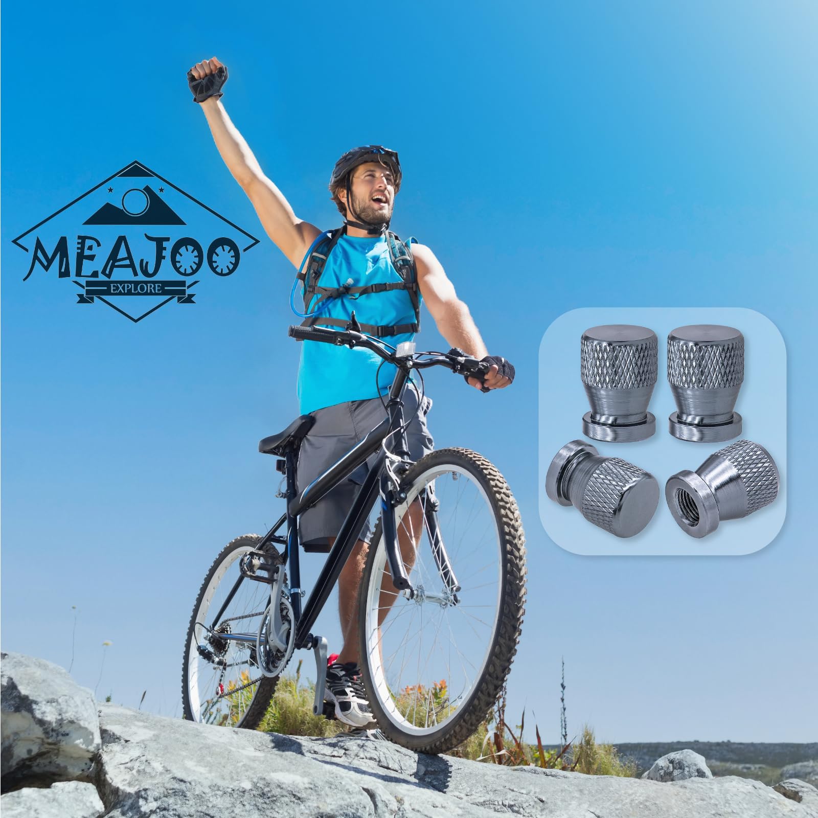 Meajoo 4Pcs Car Tire Valve Stem Caps, Anodized Premium Alloy Air Caps Cover Accessories, Corrosion Resistant Leak-Proof, Univers