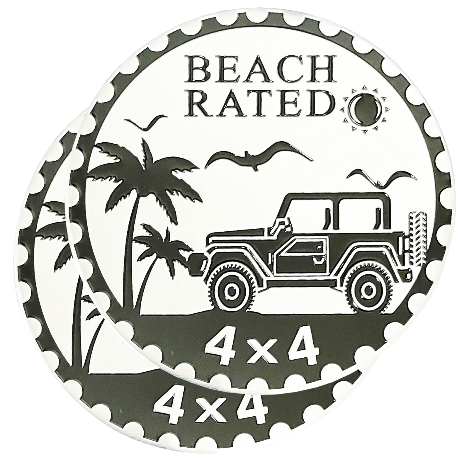 2 PCS Beach Badge Rated Car Emblem, 4 x 4 Metal Automotive Badge, 3D Round Metal Car Badges Emblems, Car Badge Decals Stickers C