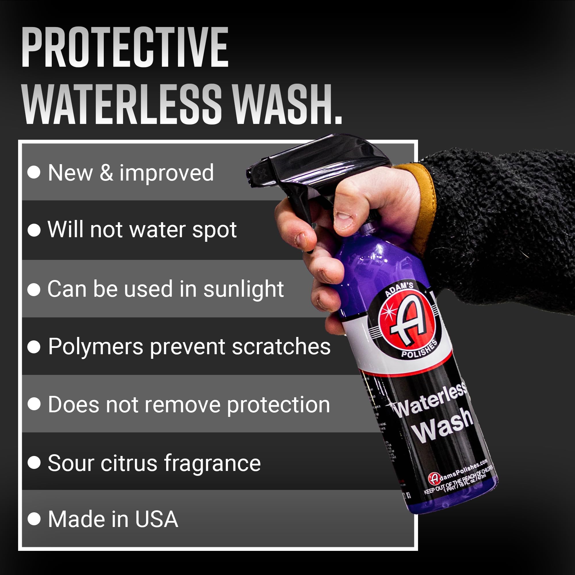 Adam'S Polishes Waterless Wash (16Oz) - Car Cleaning Car Wash Spray For Car Detailing | Safe Ultra Slick Lubricating Formula, Boat, Motorcycle, Rv | No Garden Hose, Wash Soap Or Foam Cannon Needed