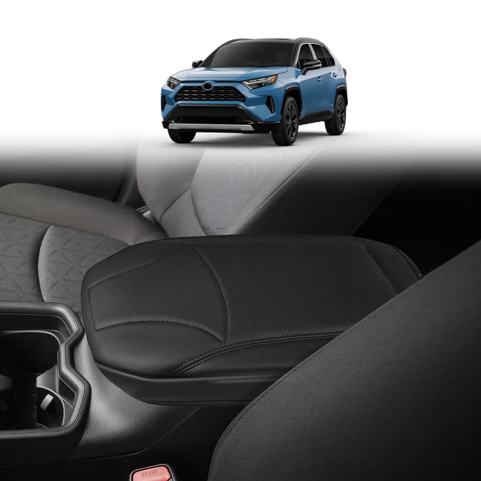 Muslogy Center Console Armrest Cover Compatible With Toyota Rav4 2019-2025 Comfort Armrest Pad Arm Rest Cushion Vegan Leather Pr