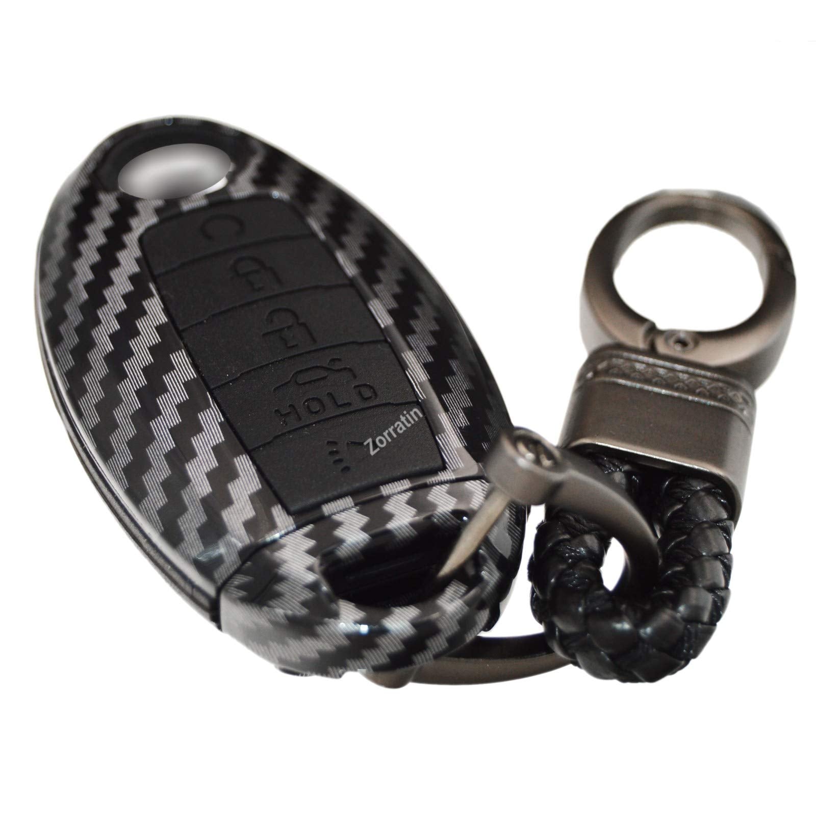 2-Layers Protection Hybrid Combo Carbon Key Fob Cover with Keychain for 5 buttons Nissan Armada Rogue Maxima Altima Sedan Pathfi