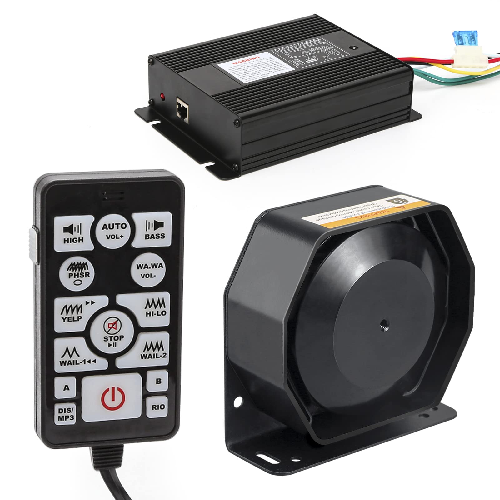 Booyu 12V 200W 37 Tones Police Warning Emergency Siren Pa System [Slim Speaker Horn][135Db][Handheld Microphone][Hands-Free][2 X