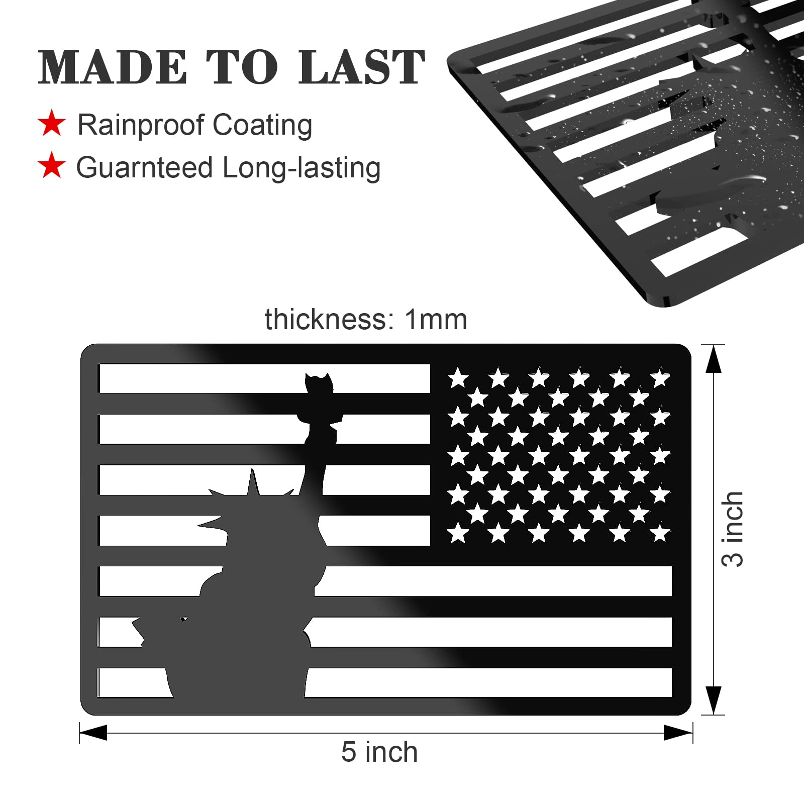 2 Pack 3D American Flag Sticker, 4Mm Thickness Acrylic Cut-Out Car Military Patriotic Emblem, Matte Black Bumper Stickers Decal