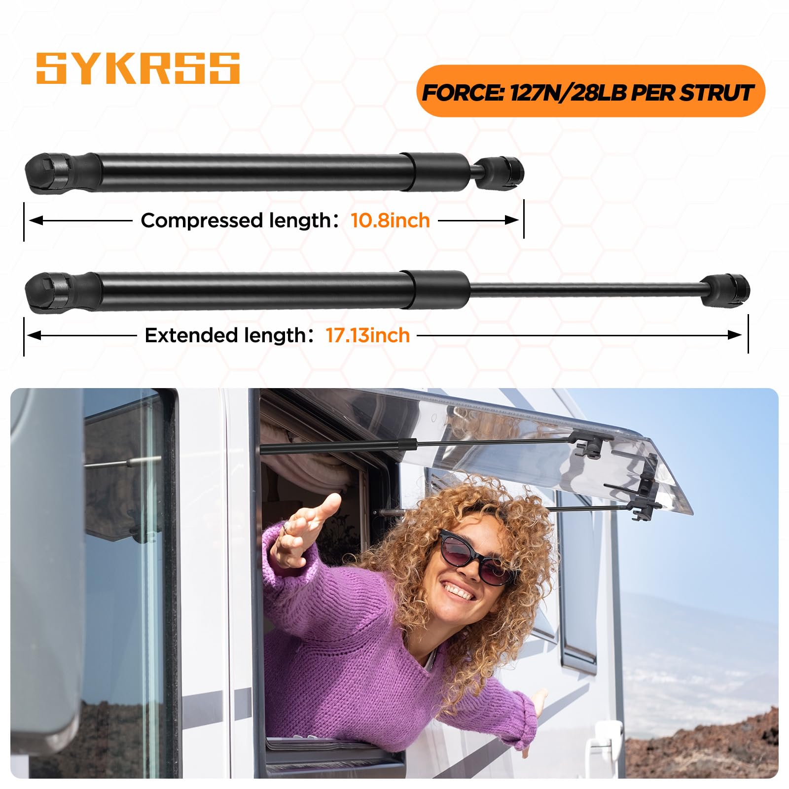 SYKRSS C16-06389 C1606389 14 '' Gas Strut 14 inch 24Lbs/108N Struts Shock Lift Support Gas Spring for Camper Shell Window, Trunk