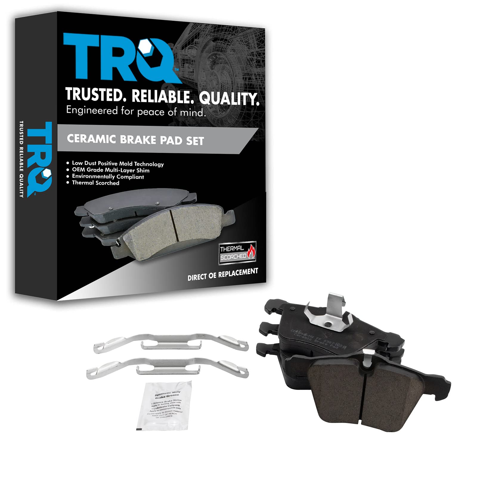 TRQ Front Brake Pads Ceramic Compatible with 2006-2008 Jaguar S-Type 2005-2009 Super V8 2009-2015 XF 2010-2019 XJ XJR 2010-2015 