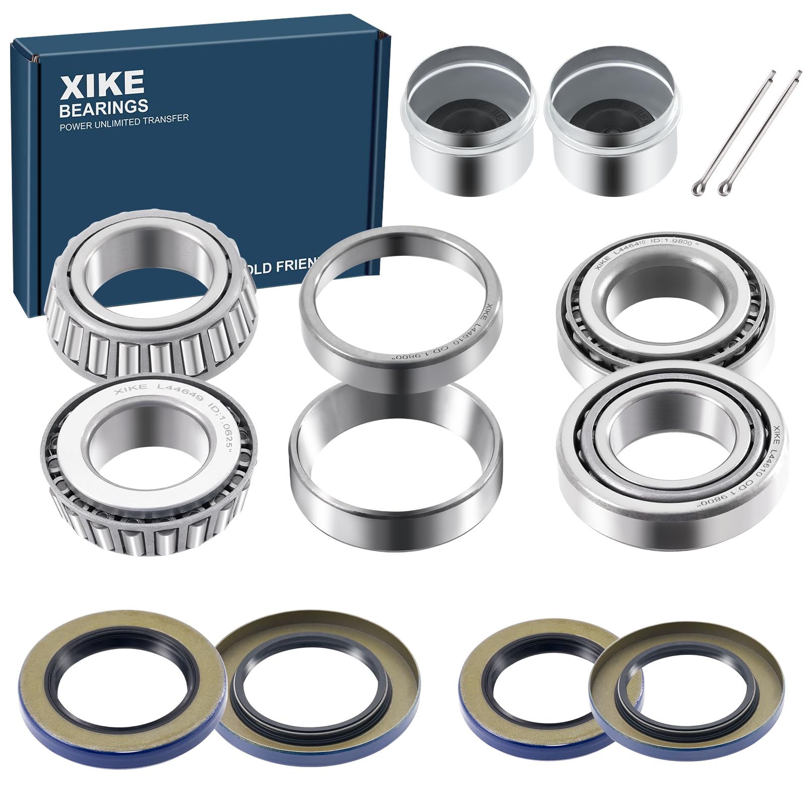 XiKe 2 Set Fits 1-1/16 inch Axles Trailer Wheel Hub Kit, L44649 L44610 Bearings, 12192TB, 15192TB /34823, 10-60 Seal, OD 1.98