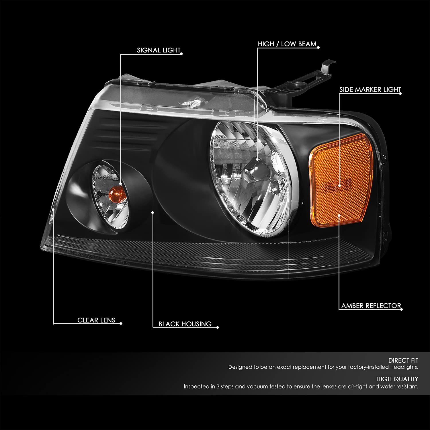 Dna Motoring Hl-Oh-F1504-Bk-Am Black Amber Headlights Replacement Compatible With 04-08 F-150/06-08 Mark Lt