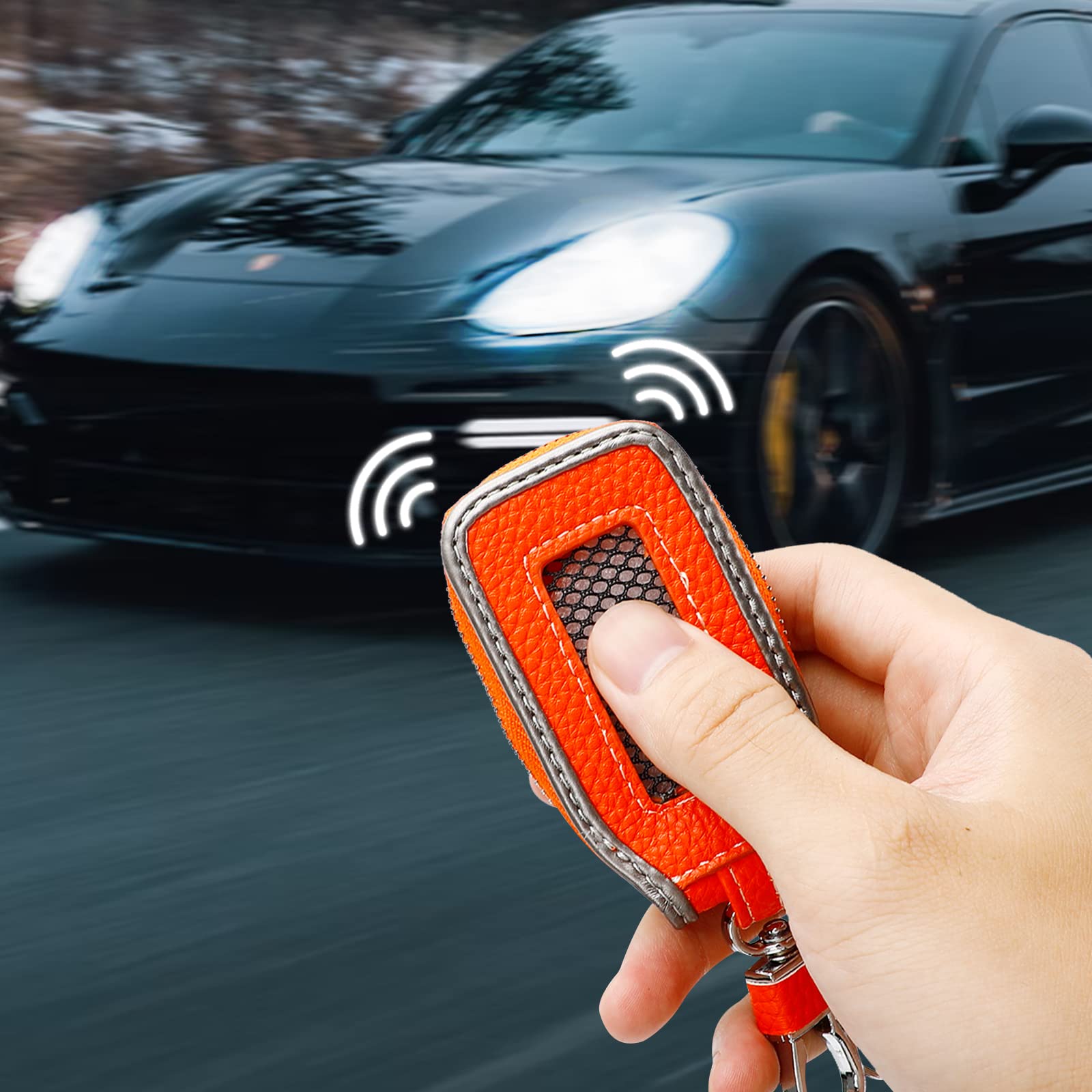 2 Pieces Leather Car Key Chain Case Holder Car Key Case Key Fob Protector Car Key Fob Cover Case (Orange)