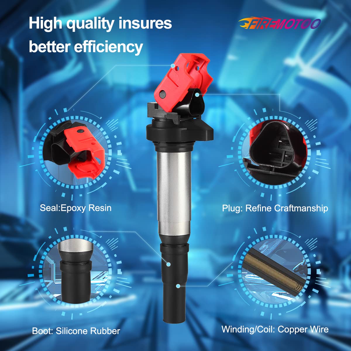 Firemotoo Pack Of 4 Ignition Coil Pack Compatible With 2007-2015 Mini Cooper/ 2011-2016 Cooper Countryman L4 1.6L, Replacement F