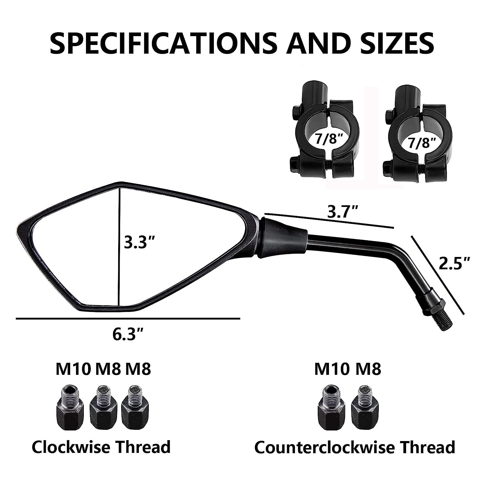 MAMIKO Universal Motorcycle Rear View Mirrors for 7/8 '' Handlebar Mount Compatible with Motorcycle Scooter Moped Polaris Sports