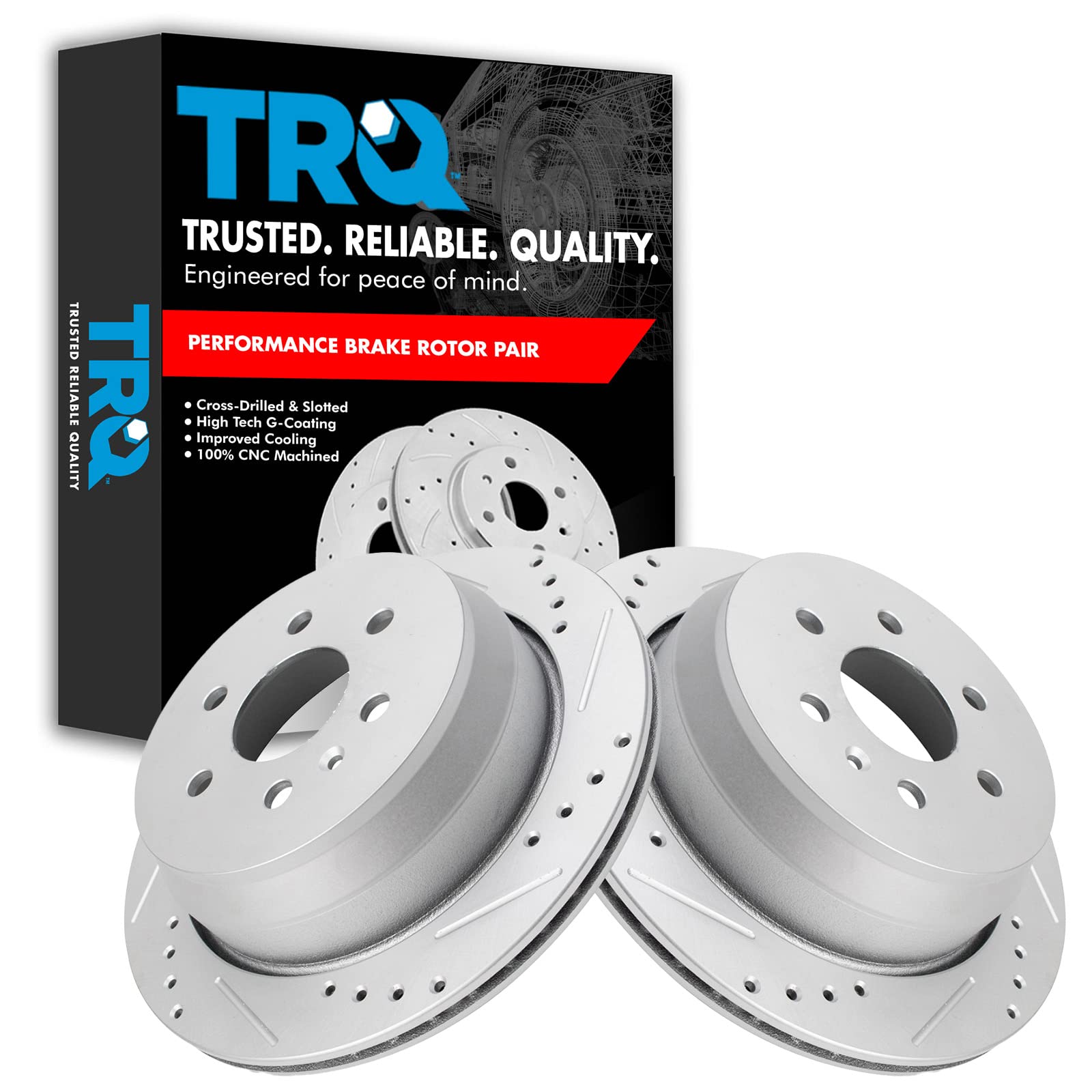 Trq Rear Performance Brake Rotors Set Vented Premium G-Coated Compatible With 2015-2021 Chevrolet Colorado Gmc Canyon