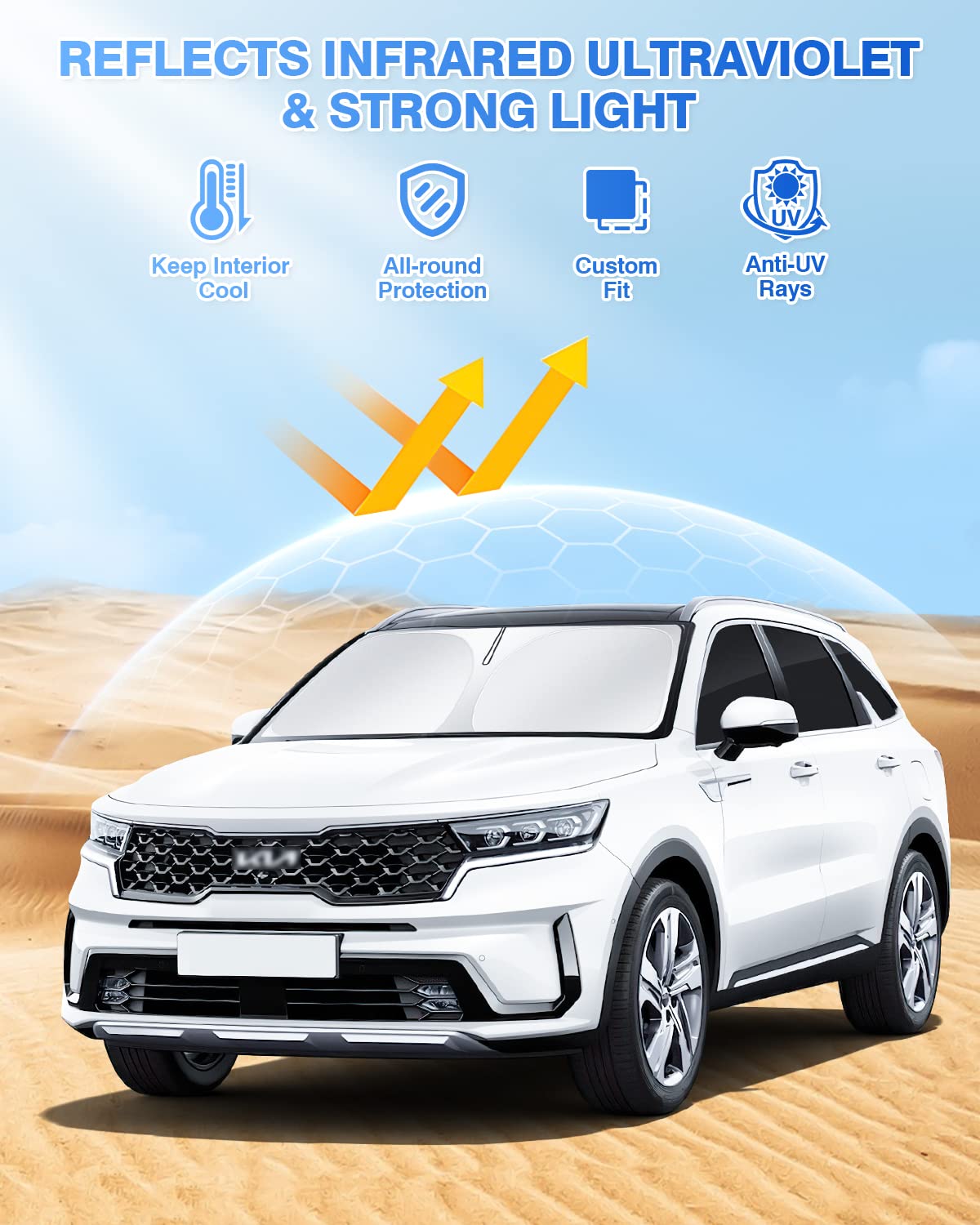 Canvcle Windshield Sun Shade For 2021-2024 2025 Kia Sorento Accessories Side Rear Window Shade Cover Sun Visor Privacy Protectio