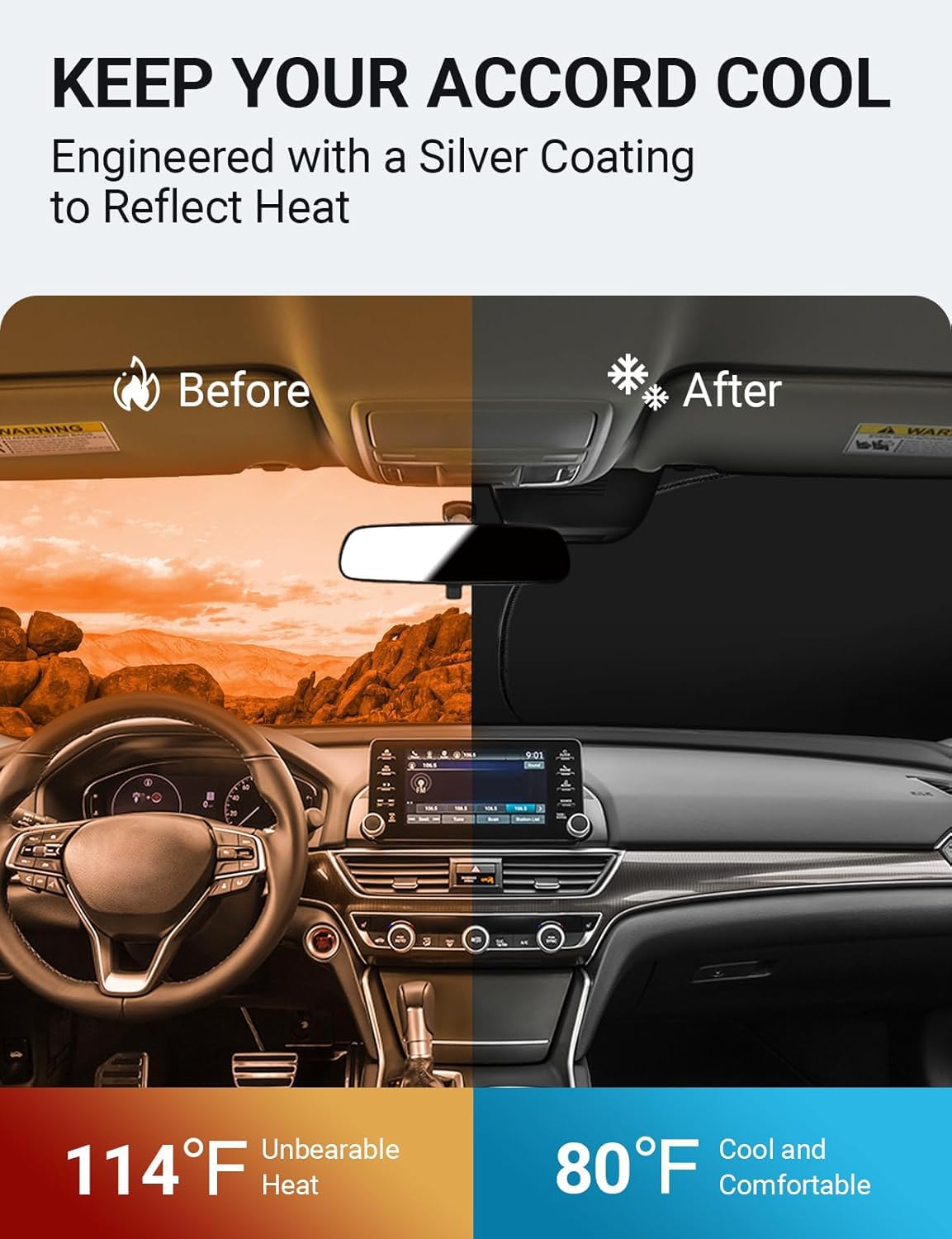 Proadsy 2025 Upgrade Windshield Sun Shade Custom Fit 2018-2025 Honda Accord (Not For 2022 Sport) 4-Layer Foldable Front Sunshade