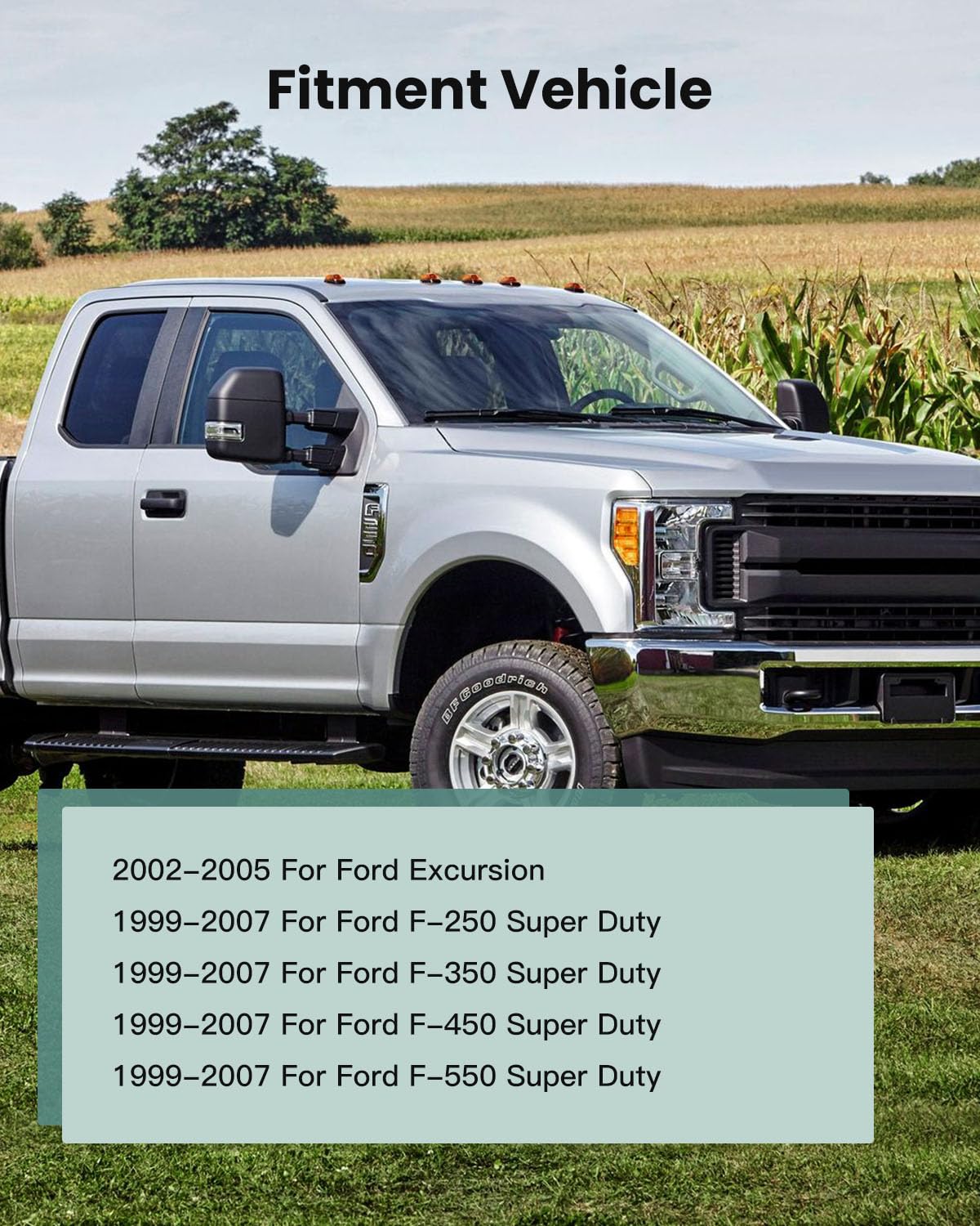 SCITOO Upper Flat Towing Mirror Glass Compatible with 1999-2007 For Ford F-250 F-350 F-450 F-550 Super Duty 2000-2005 For Ford F