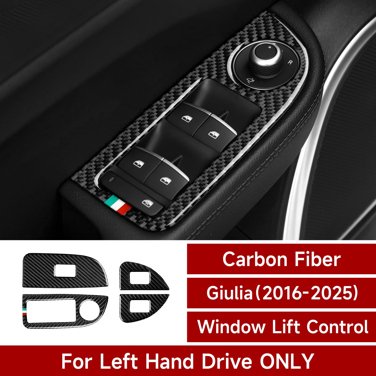 Car Window Lift Trim Switch Control Sticker Carbon Fiber Decal Trim Cover Fits For Alfa Romeo Giulia 2016-2025 Accessories - Ste