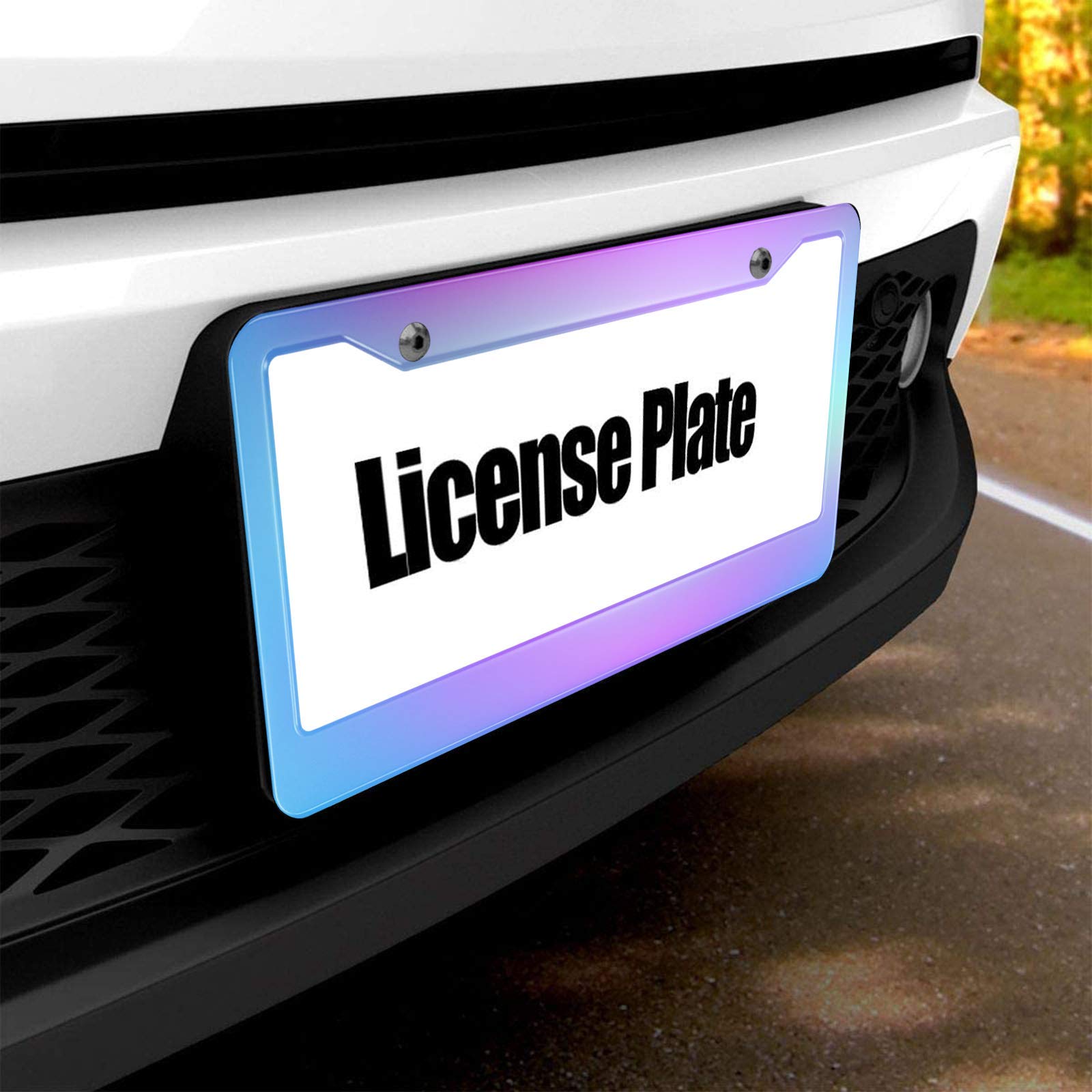 HOSNYE License Plate Frame Gradient Purple Blue Metal License Plate Cover Front Plates Frames Car Tag Frame for Women Men US Veh