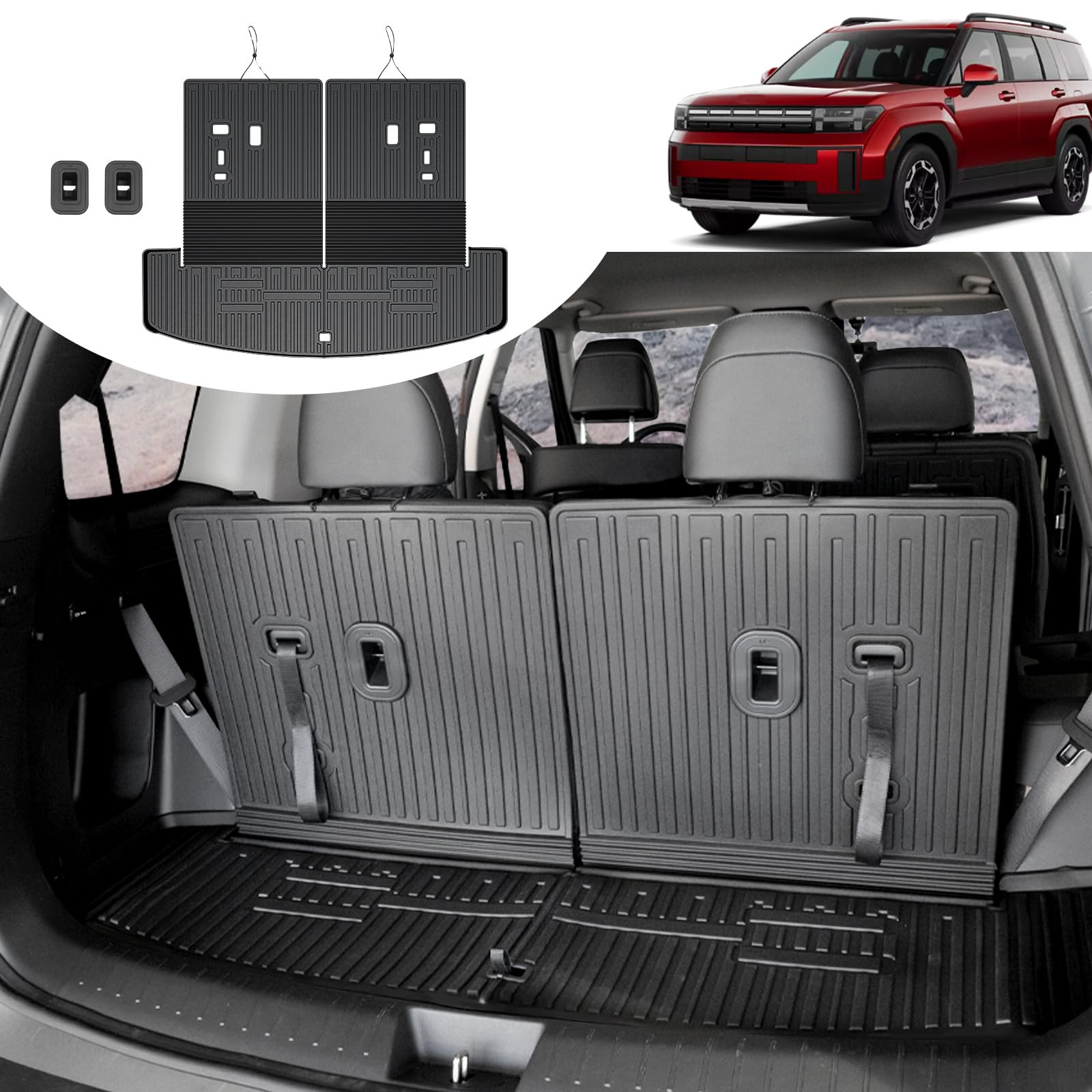 Houclemic Cargo Mat For Hyundai Santa Fe Accessories 2024 2025-Tpe All Weather Trunk Mat With Backrest Mat For 2025 Santa Fe Cal