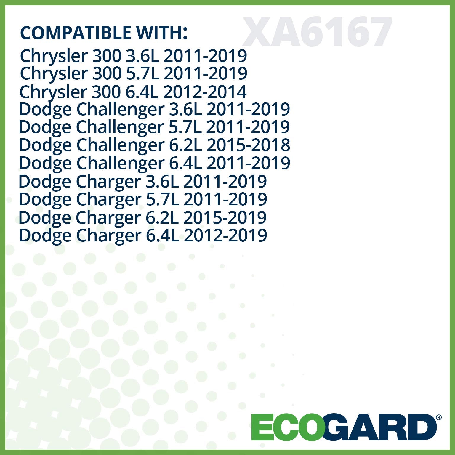 ECOGARD XA6167 Premium Engine Air Filter Fits Dodge Charger 3.6L 2011-2021, Challenger 3.6L 2011-2021, Charger 5.7L 2011-2021, C