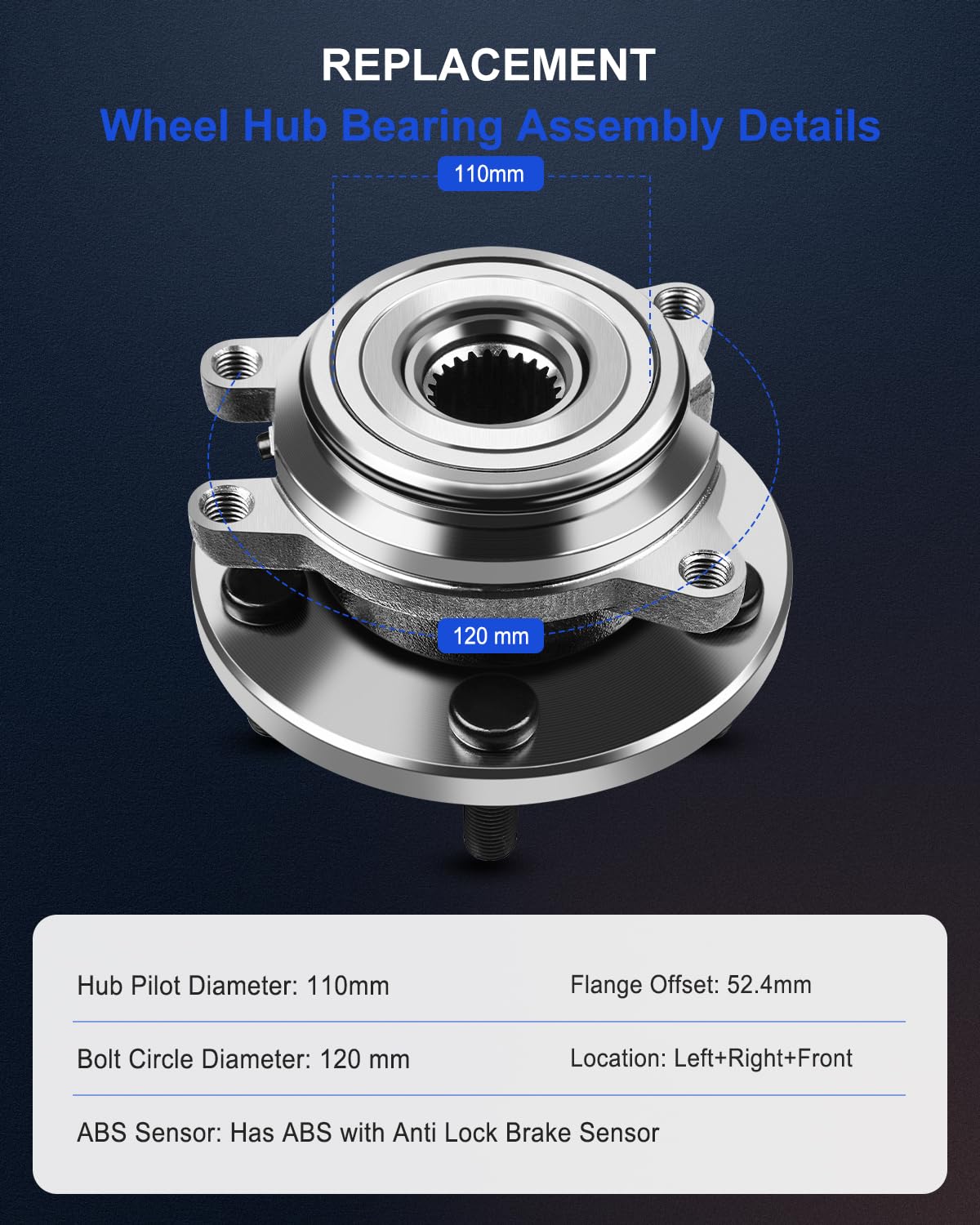 ECCPP Front Wheel Hub Bearing Assembly 5 Lugs w/ABS For 1999-2004 For Land Rover Compatible with TAY100060