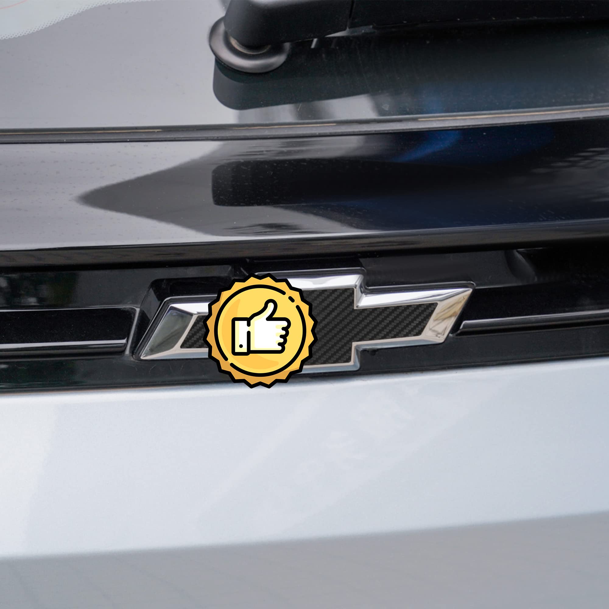 Tomall 3Pcs Vinyl Bowtie Logo Wrap Stickers For Chevy 11.8' X 4' Car Emblem Logo Overlay Decals Diy Modification Waterproof Universal Decoration (Carbon Fiber)