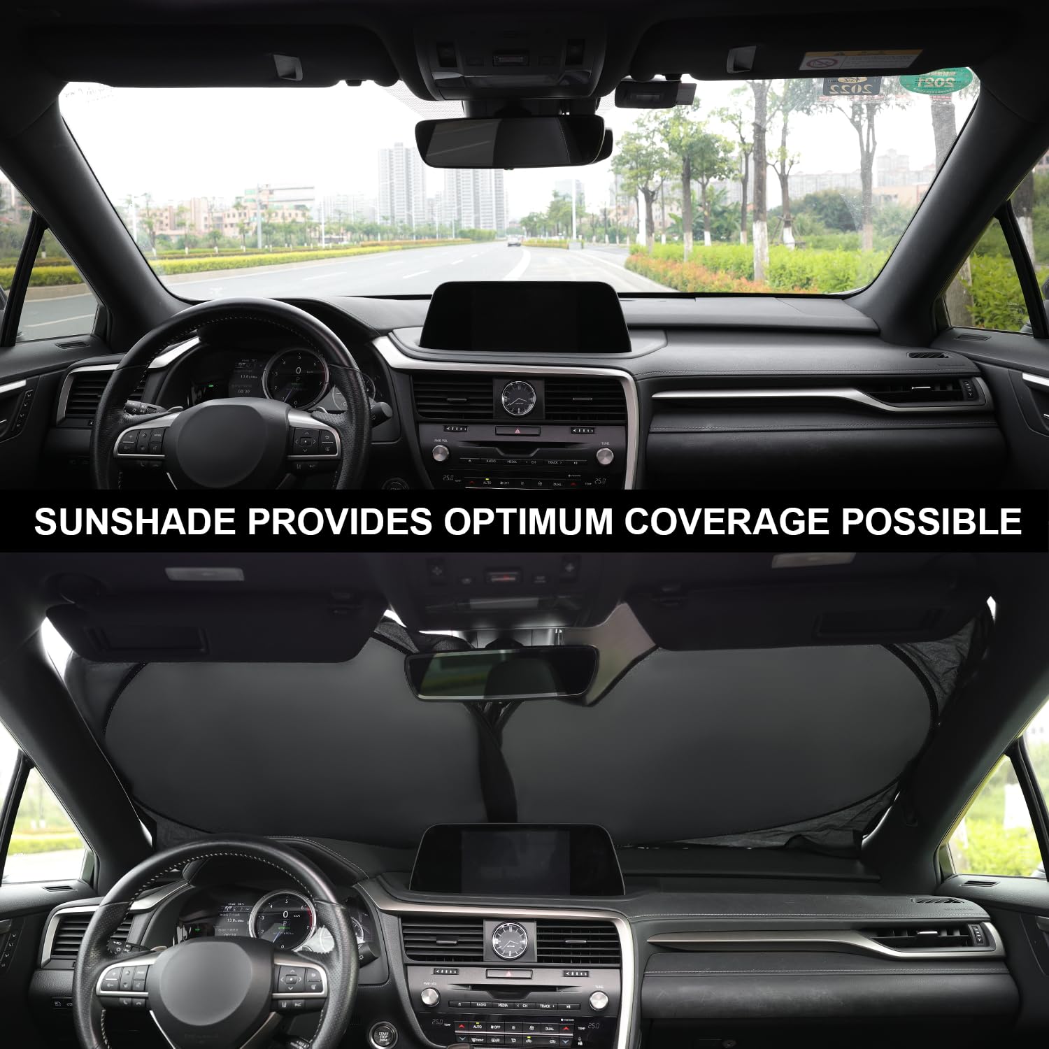 Justtop Car Sun Shade Windshield - Foldable Sun Car Window Shield 210T Coated Silver Cloth Reflective Polyester Material Blocks 99% Uv Rays, Fits Most Windshields(X-Large 65.7 X 37.4In)