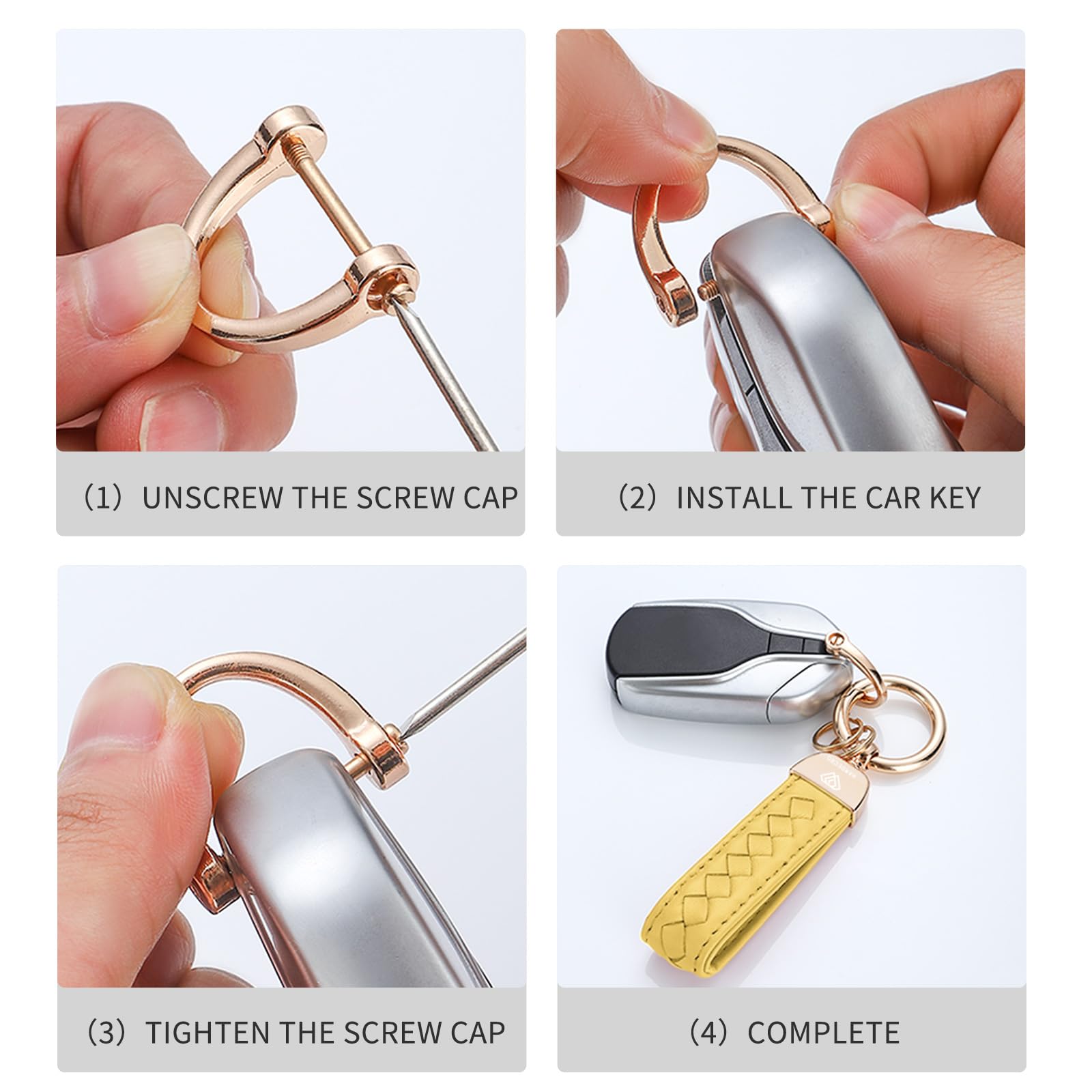 Genuine Leather Keychains, Handmade Knit Sheepskin Car Key Chains For Women, Universal Key Fob Holder With 360 Degree Rotatable,