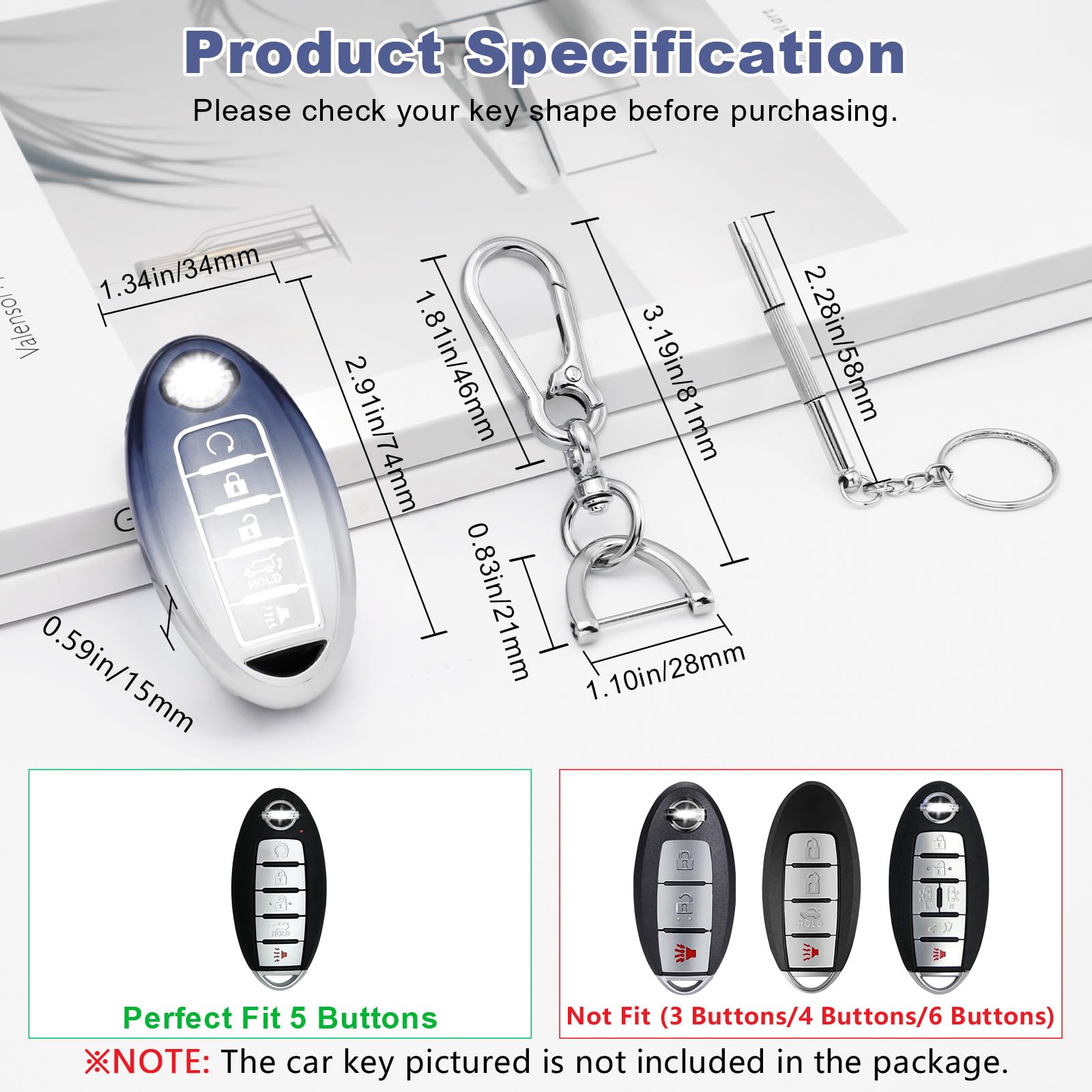 Pifoog Key Fob Cover For Nissan Altima Murano Sentra Maxima Rogue Versa Armada Pathfinder 5 Button Accessories Car Key Case Shel