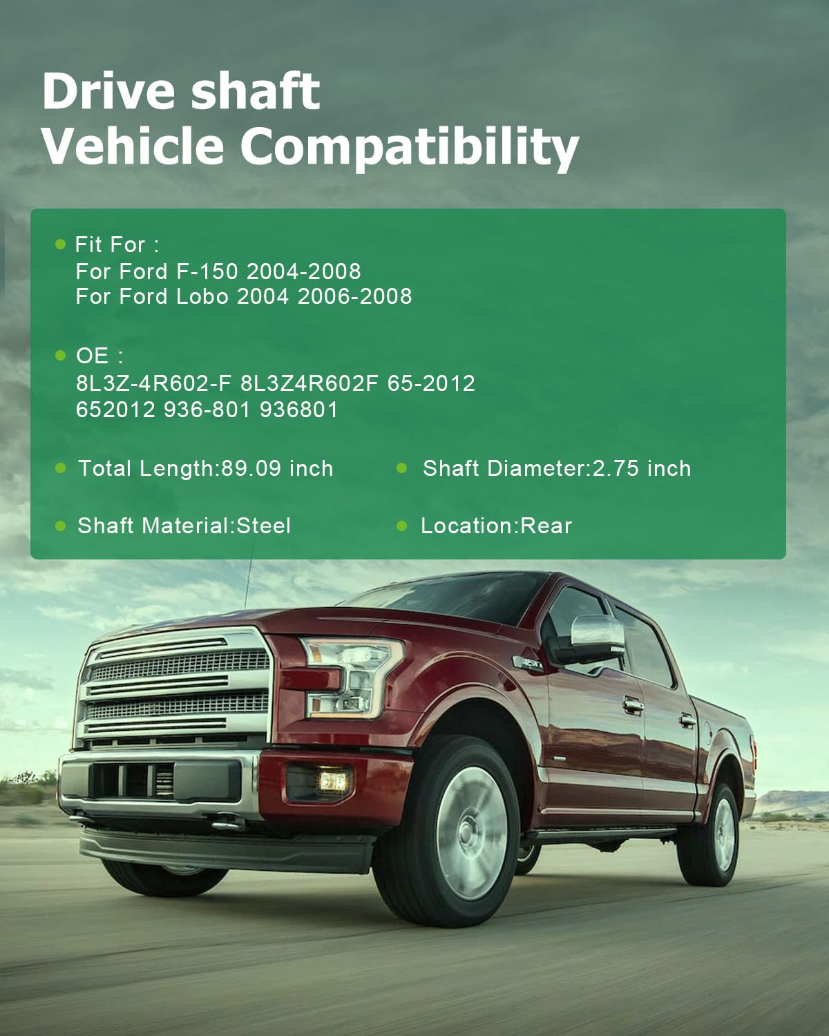 Scitoo 89.09'' Rear Drive Shaft Assembly Propeller Shaft Compatible For Ford F-150 2004-2008,For Ford Lobo 2004 2006-2008 8L3Z-4