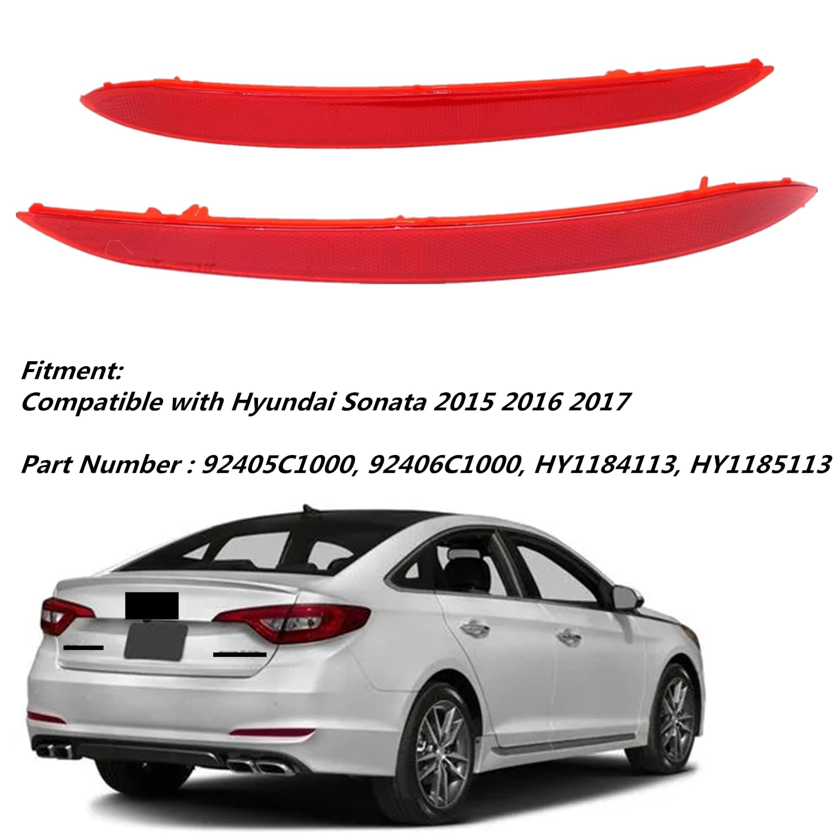 Priprilod 1 Pair Rear Driver & Passenger Side Bumper Reflector Compatible with Hyundai Sonata 2015 2016 2017 Replace# 92405-C100