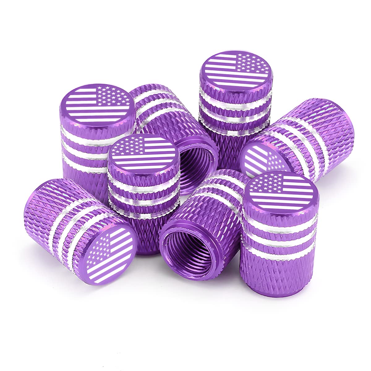 American Flag Tire Valve Stem Caps, 8 Pcs Anti-Theft Premium Metal Rubber Seal Tire Valve Caps, Universal Fit For Cars, Suvs, Bi