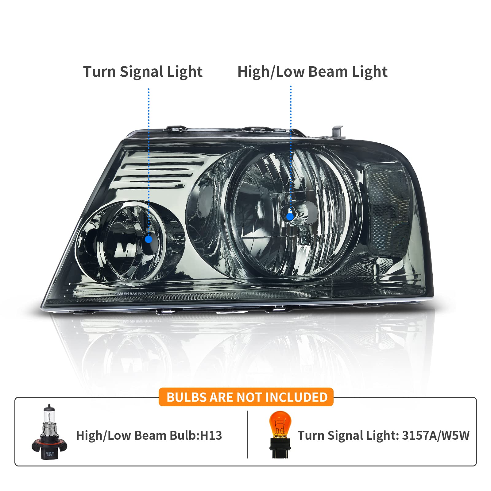 Dwvo Headlights Assembly Compatible With 2004 2005 2006 2007 2008 Ford F-150/06 07 08 Lincoln Mark Lt Oe Headlamp Chrome Housing