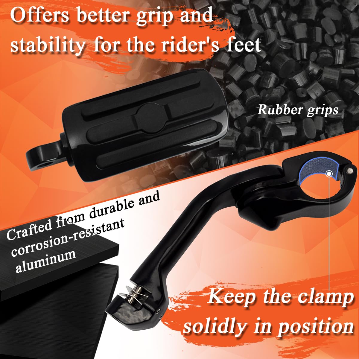 Fovplue 1.25' Highway Footpegs,Long Angled Adjustable Highway Pegs W/Mounts For Harley Touring Street Glide Electra Glide Road King Softail Cvo Dyna Trike Vrsc Sportster W/1-1/4' Engine Guard,Black#1