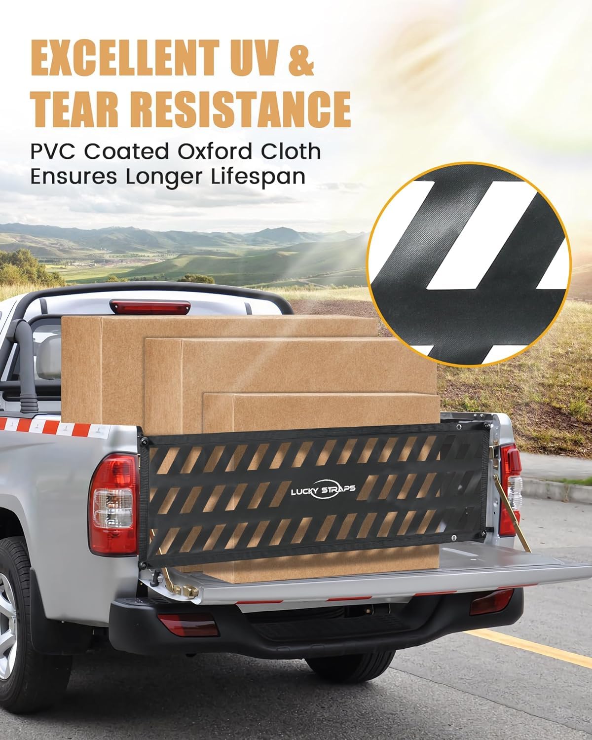 Lucky Straps Tailgate Net For Pickup Truck Bed, 50'' X 15'' Heavy Duty Tailgate Cargo Netting For Small & Mid-Size Truck, Easy-T