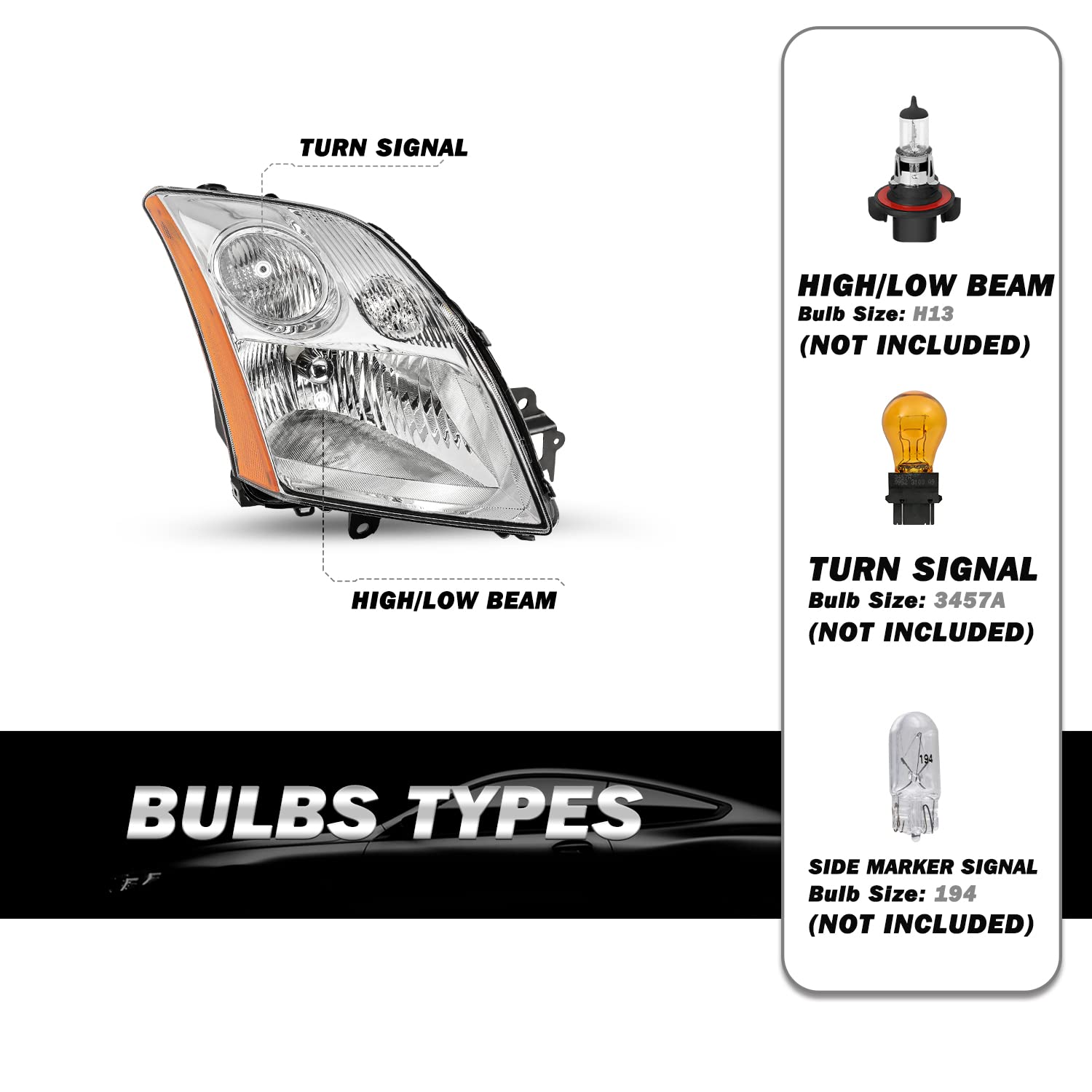 Sockir Headlight Assembly Compatible With 2007-2009 Nissan Sentra Chrome Headlamp Passenger & Driver Side