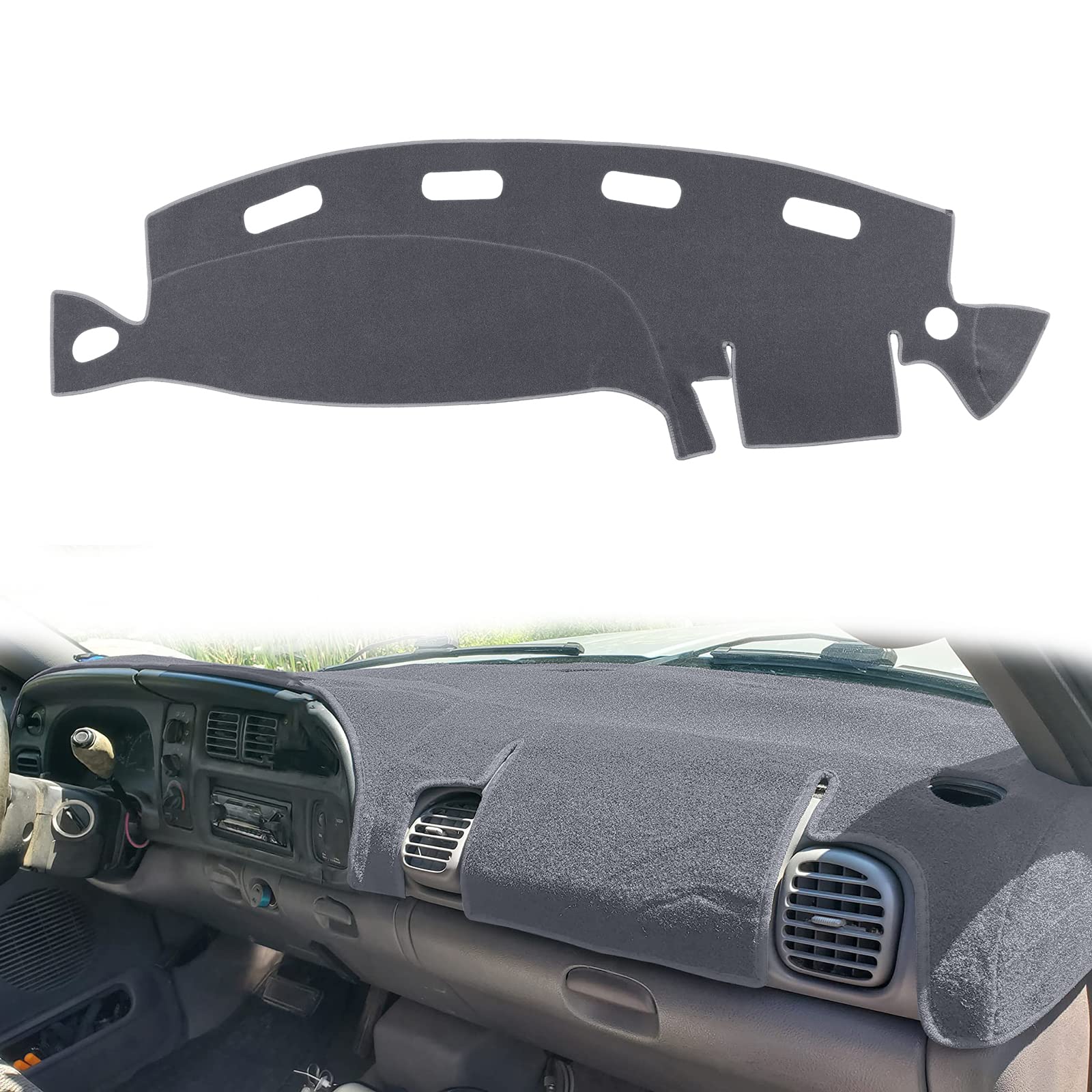 Hanlanka Black Carpet Dashboard Cover For Dodge Ram 1500 2500 3500 1998-2001 Carpet Dash Mat,Custom Fit Dash Cover,Easy Installa