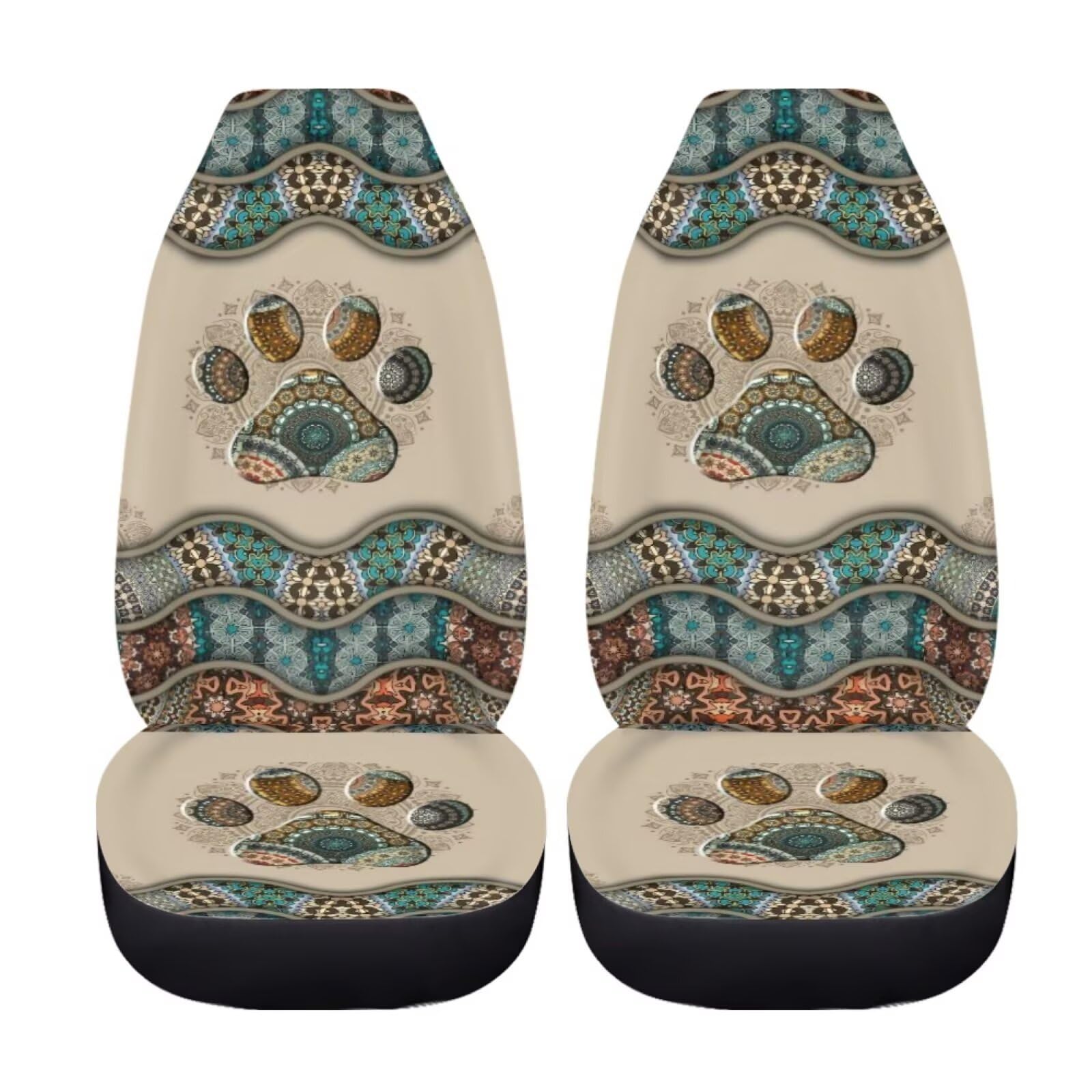 Bigcarjob Boho Car Seat Covers Set For Front Only Boho Dog Paw Print Car Interior Accessories Cute Seat Protector For Cars Saddl