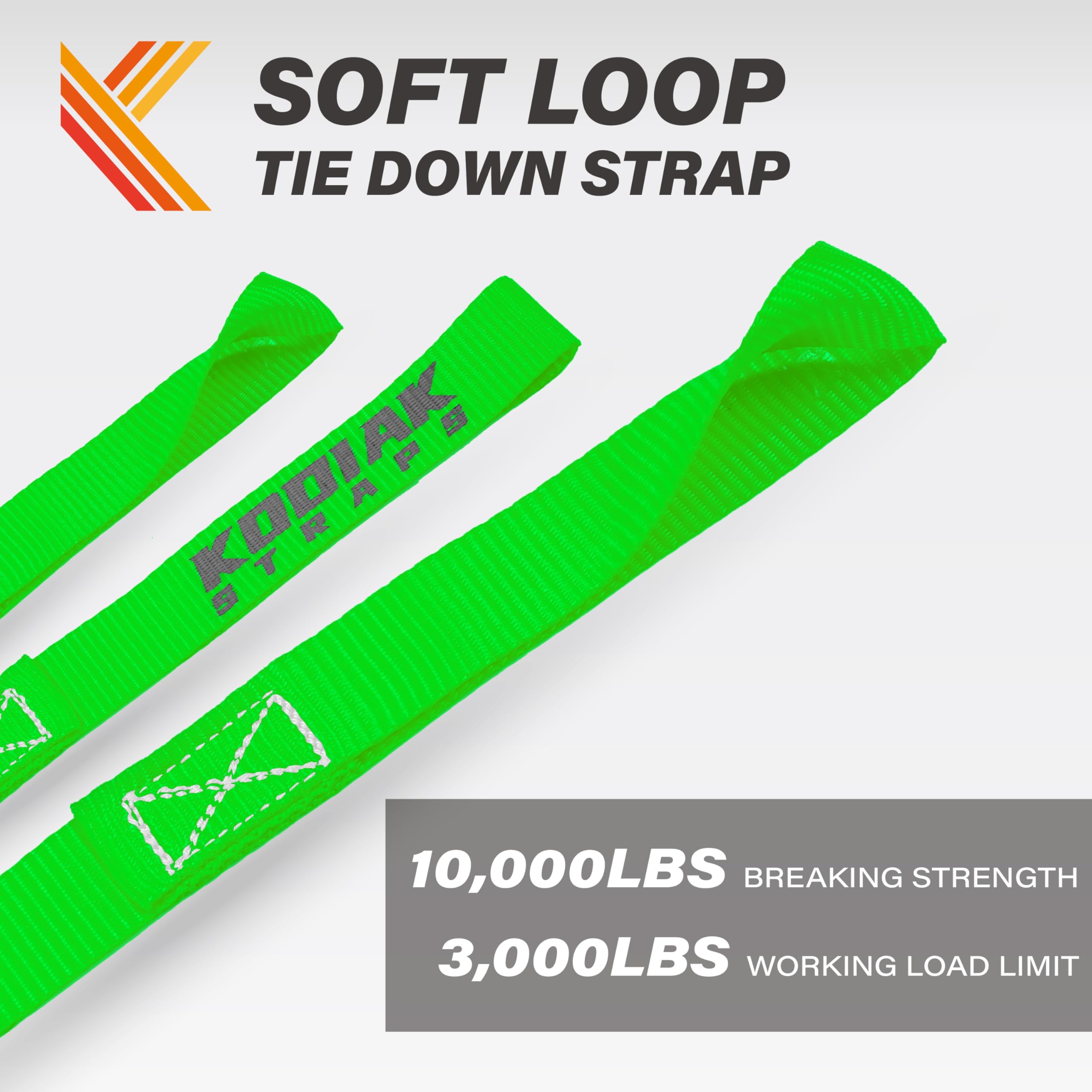 Soft Loop Tie Down Straps - 1 X 12 Inches- 4,500 Lb Load Capacity - Green 6 Pack - Loops For Securing Atv, Utv, Motorcycles, Sco