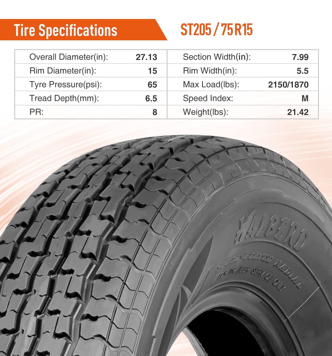 Halberd Set Of 2 Premium Trailer Tires St205/75R15 8Pr Load Range D Heavy Duty 205 75 15 Radial Trailer Tires Improve Traction I