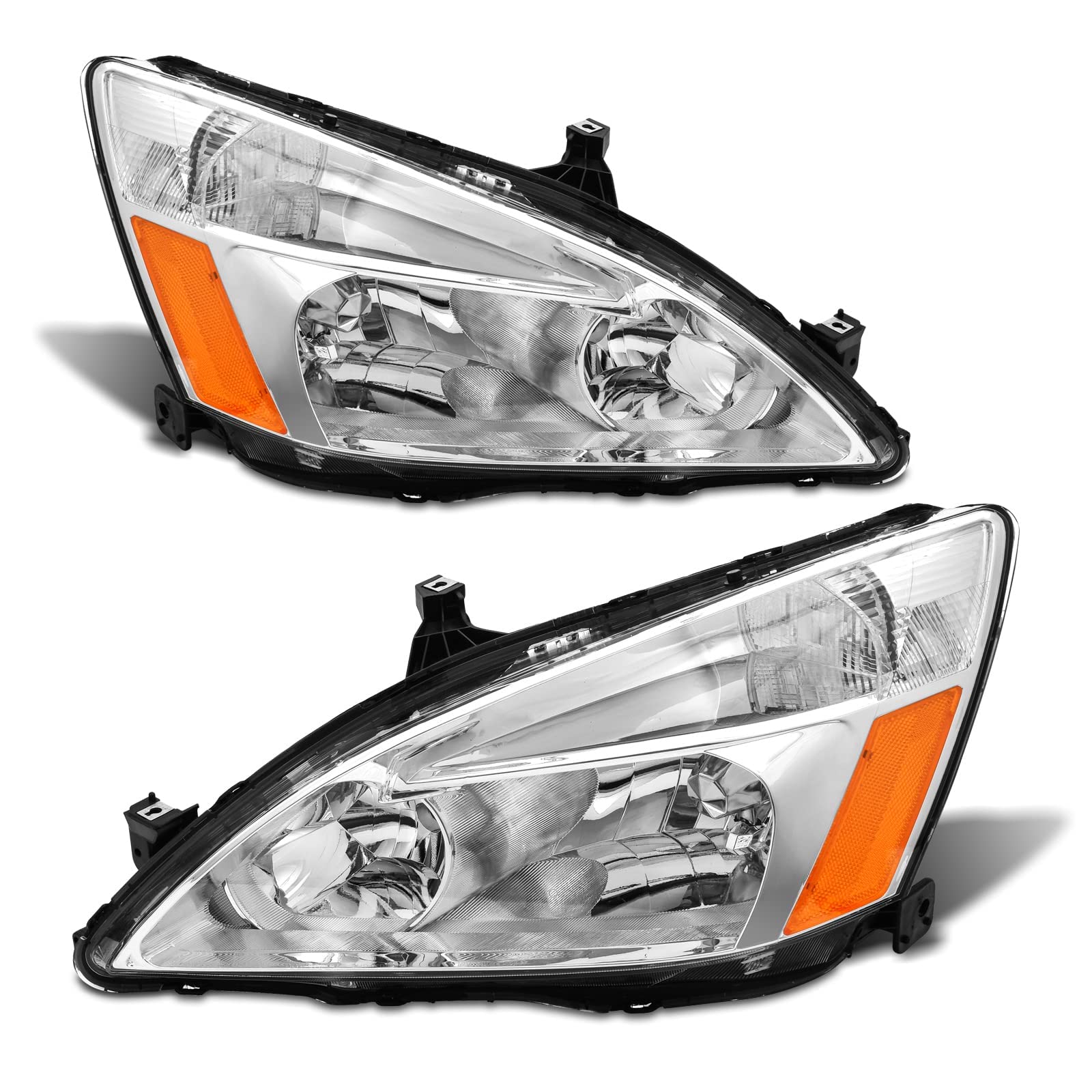 Adcarlights 2003 2004 2005 2006 2007 Accord Headlight Assembly For 2003-2007 Honda Accord 2/4Dr Clear Lens Chrome Housing With A