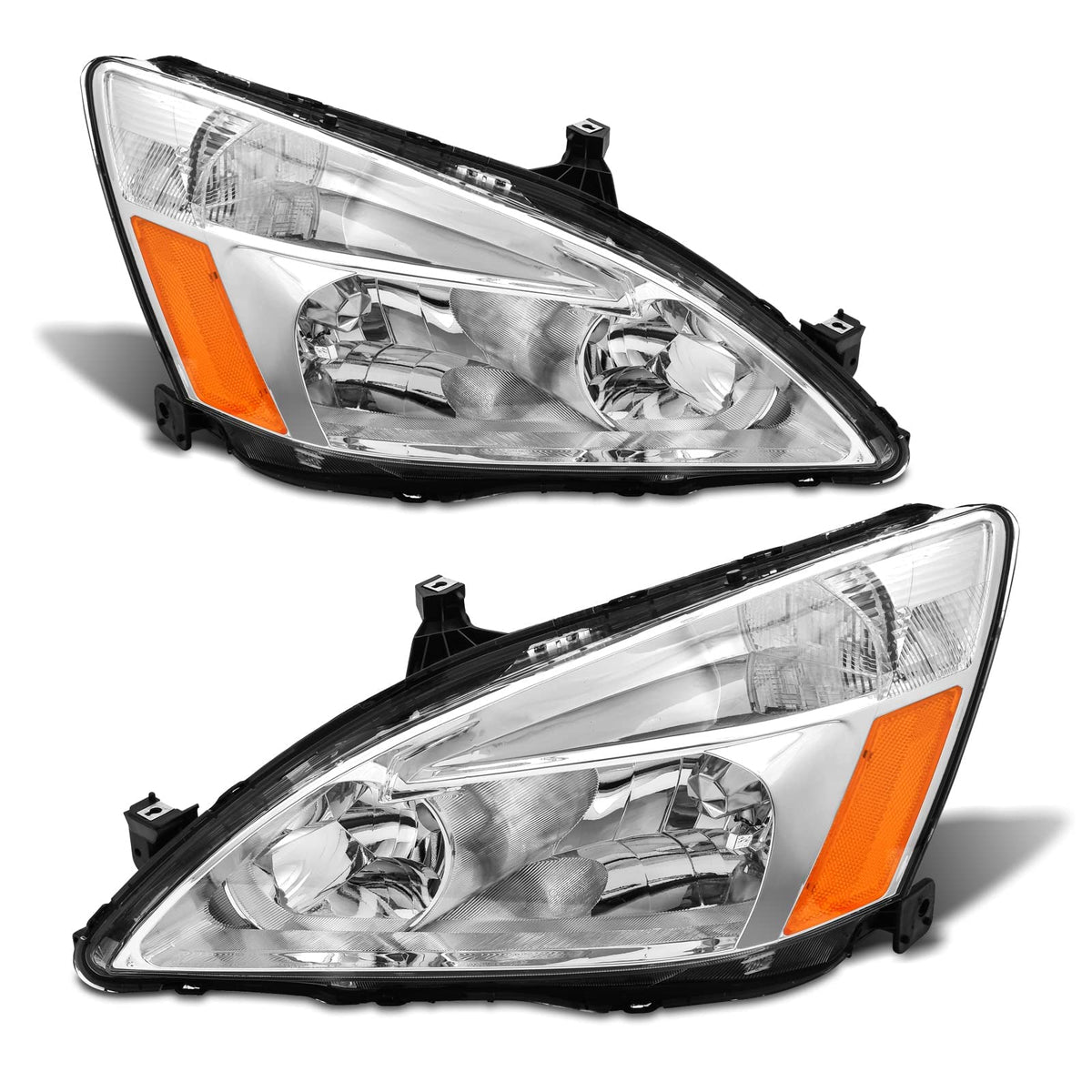 Adcarlights 2003 2004 2005 2006 2007 Accord Headlight Assembly For 2003-2007 Honda Accord 2/4Dr Clear Lens Chrome Housing With A