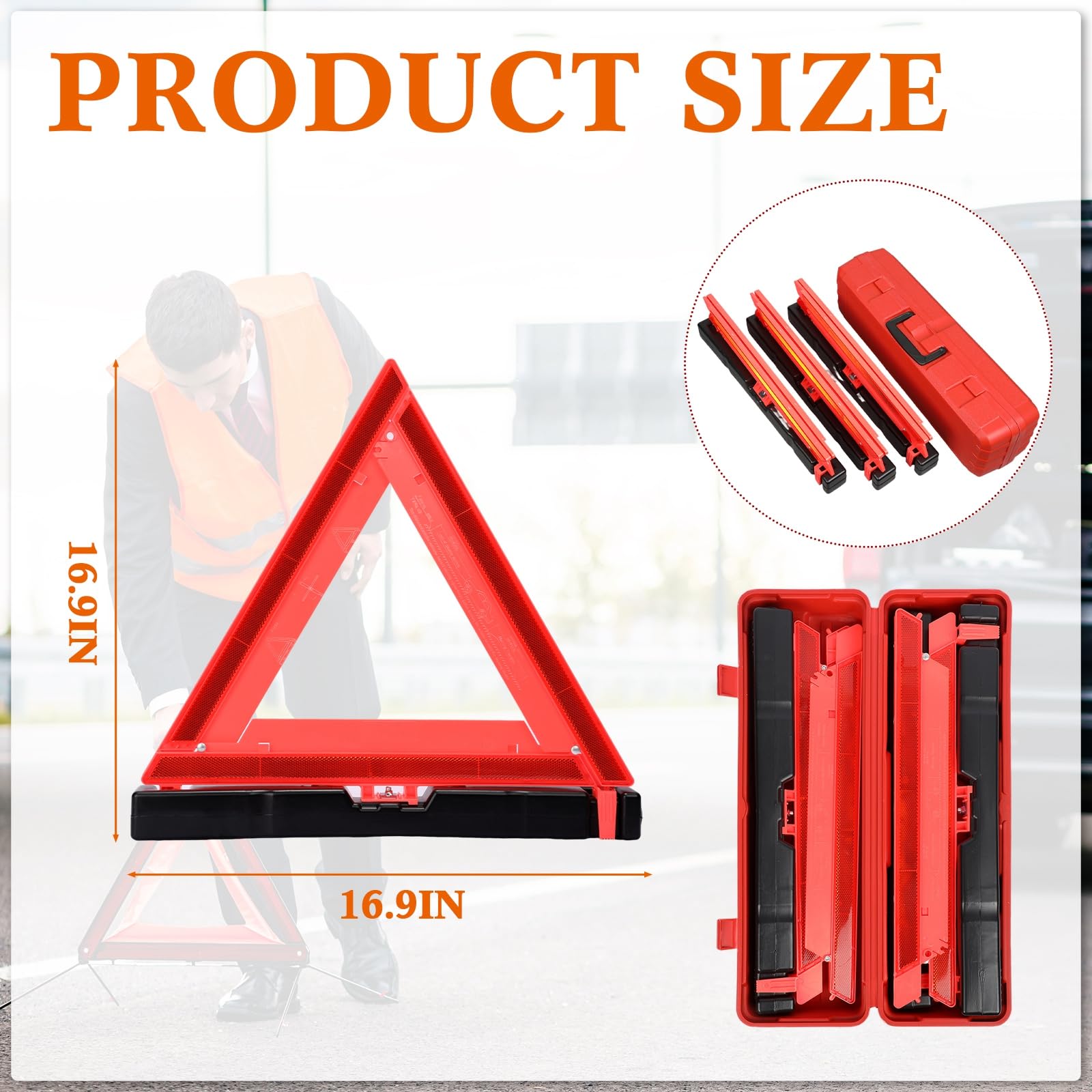 Kanayu Warning Triangle DOT Approved Foldable Emergency Safety Triangles Reflective Road Safety Triangle with Carrying Case Heav