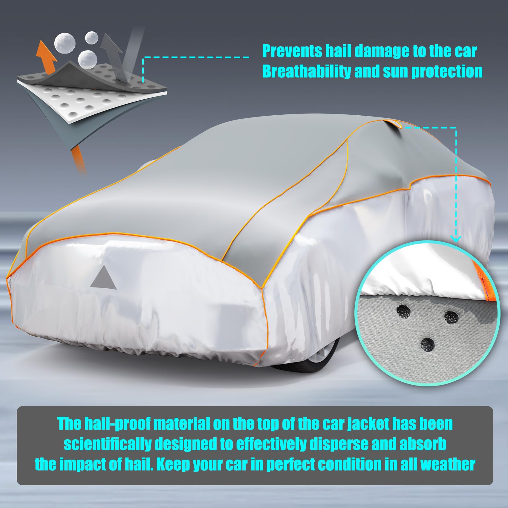 Pulaim Anti Hail Car Cover, Hail Protector Car Cover 6 Layer Thickened, Fits Class A Sedans 177 to 185 in, Heavy Duty Anti-Hail