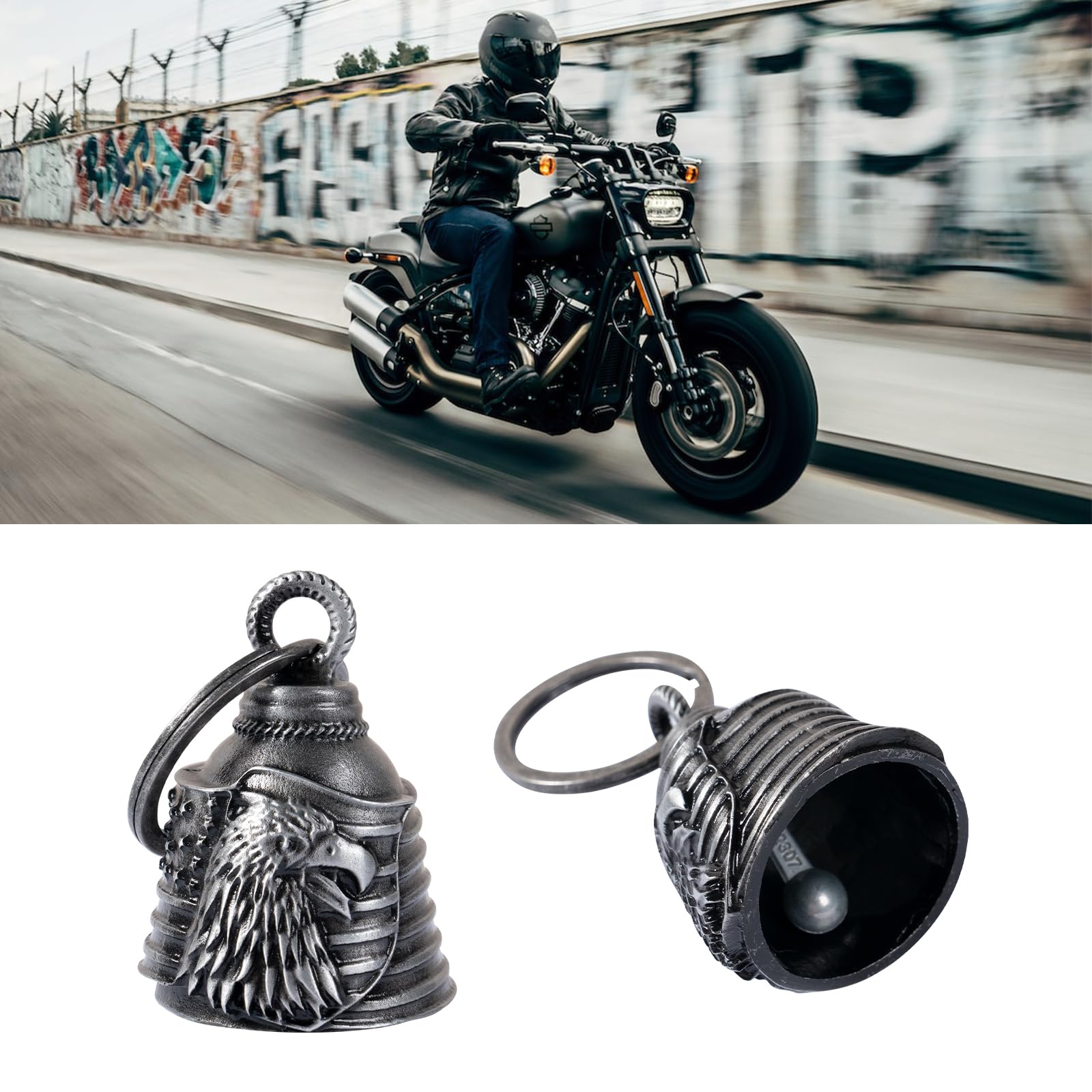 Motorcycle Bells for Biker Good Luck Riding Bells Guardian Biker Bells with Hanger Motorcycle Accessory or Keychain for Luck (US