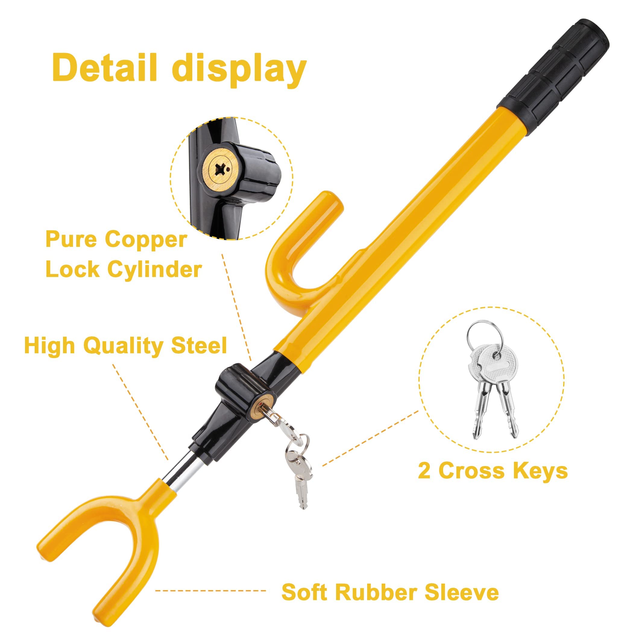 Cartman Vehicle Steering Wheel Lock Car Anti Theft Security Lock With Adjustable Length Fit For Cars Trucks Vans And Suvs