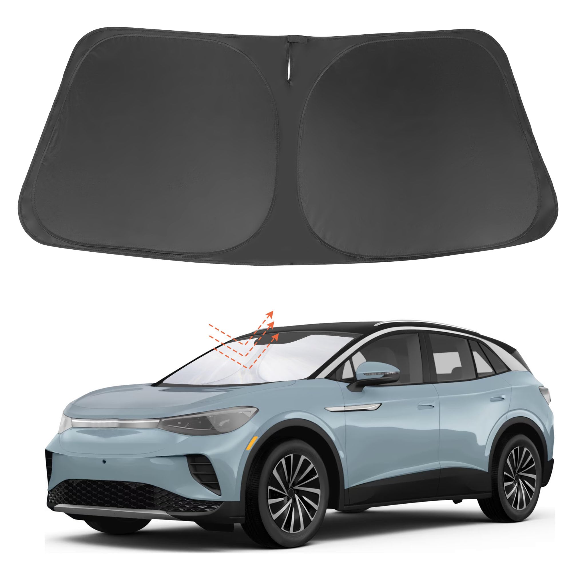 Yycke Windshield Sun Shade Accessories Compatible With 2021-2023 2024 2025 Vw Id.4 For Volkswagen Foldable Sunshade Sun Visor Bl
