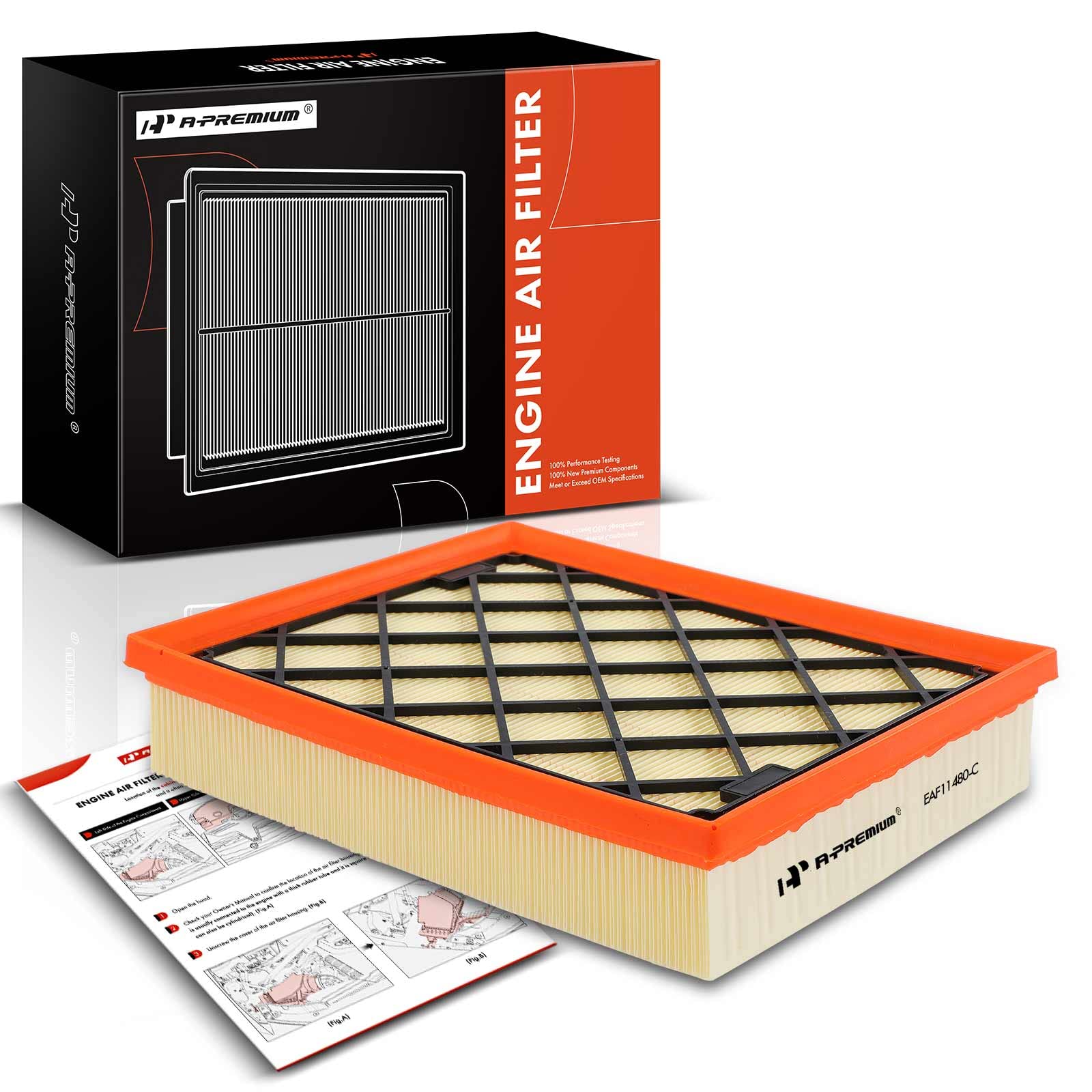 A-Premium Engine Air Filter Compatible With Ford Edge, Fusion, Gt & Lincoln Continental, Mkx, Mkz, Nautilus, 2013-2023, Flexible Panel