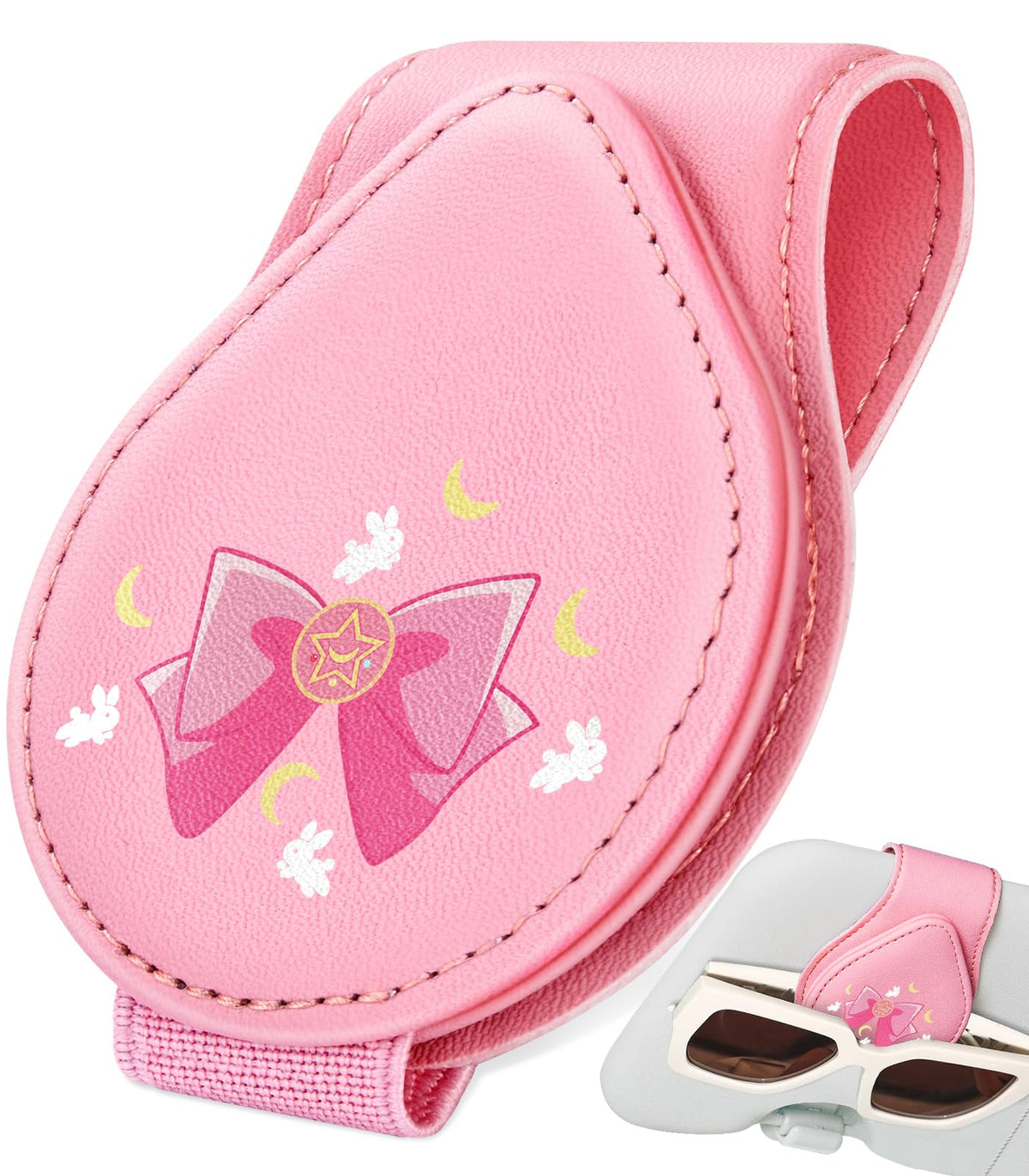 Jupswan Sunglass Holder For Car Visor Sunglasses Clip Magnetic Eyeglass Glasses Holder Leather Cute Auto Visor Accessories Acces