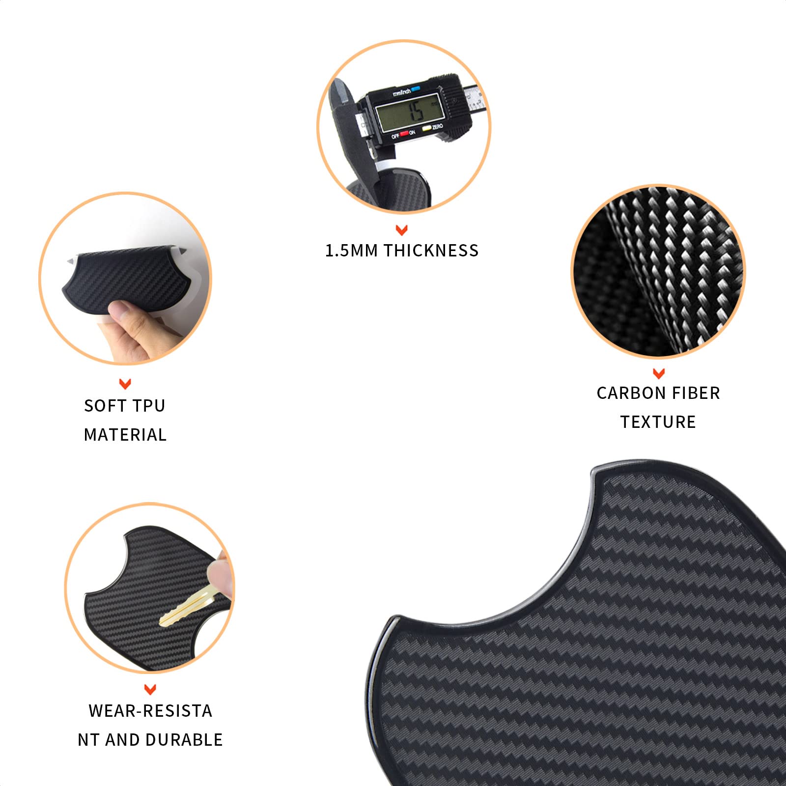 Tangsen 4Pcs Universal 3D Carbon Fiber Texture Automotive Door Cup Handle Recess Paint Protector Cover Scratch Non-Marking Black Tpu Personalize Pad Sticker (M)