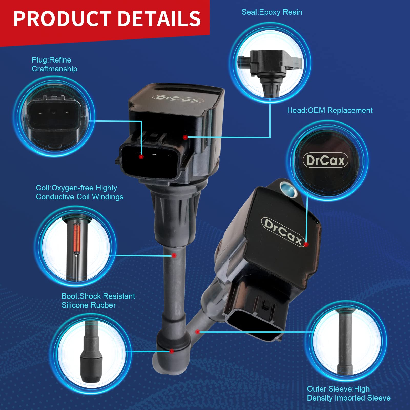 Drcax Oem Ignition Coil Uf617 Uf549 Uf739 Uf509 Compatible With Nissan Infiniti 370Z G37 M37 Q50 Q60 Q70 Qx50 Qx70 22448Ja00C 22