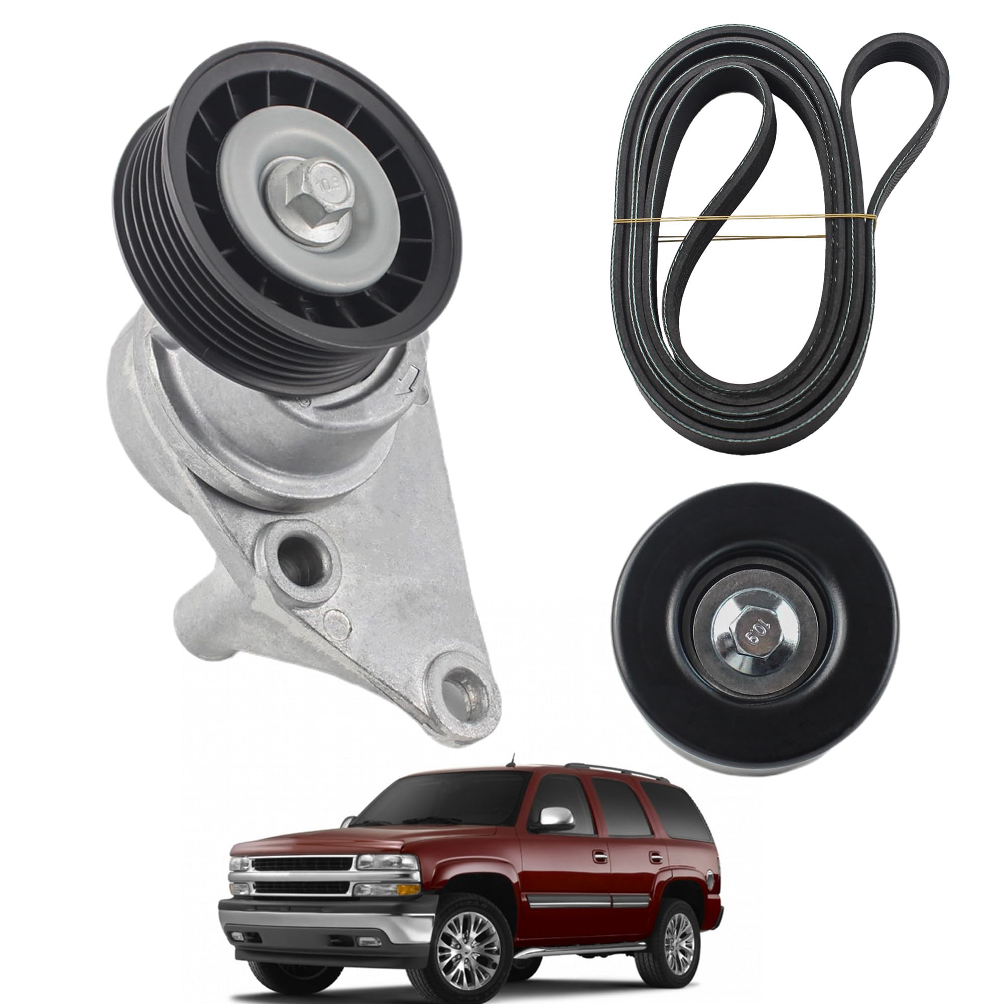 YzusGomumu Complete Serpentine Belt Drive Component Kit Compatible with 2003-2006 Chevrolet Avalanche Silverado Express, 2002-20